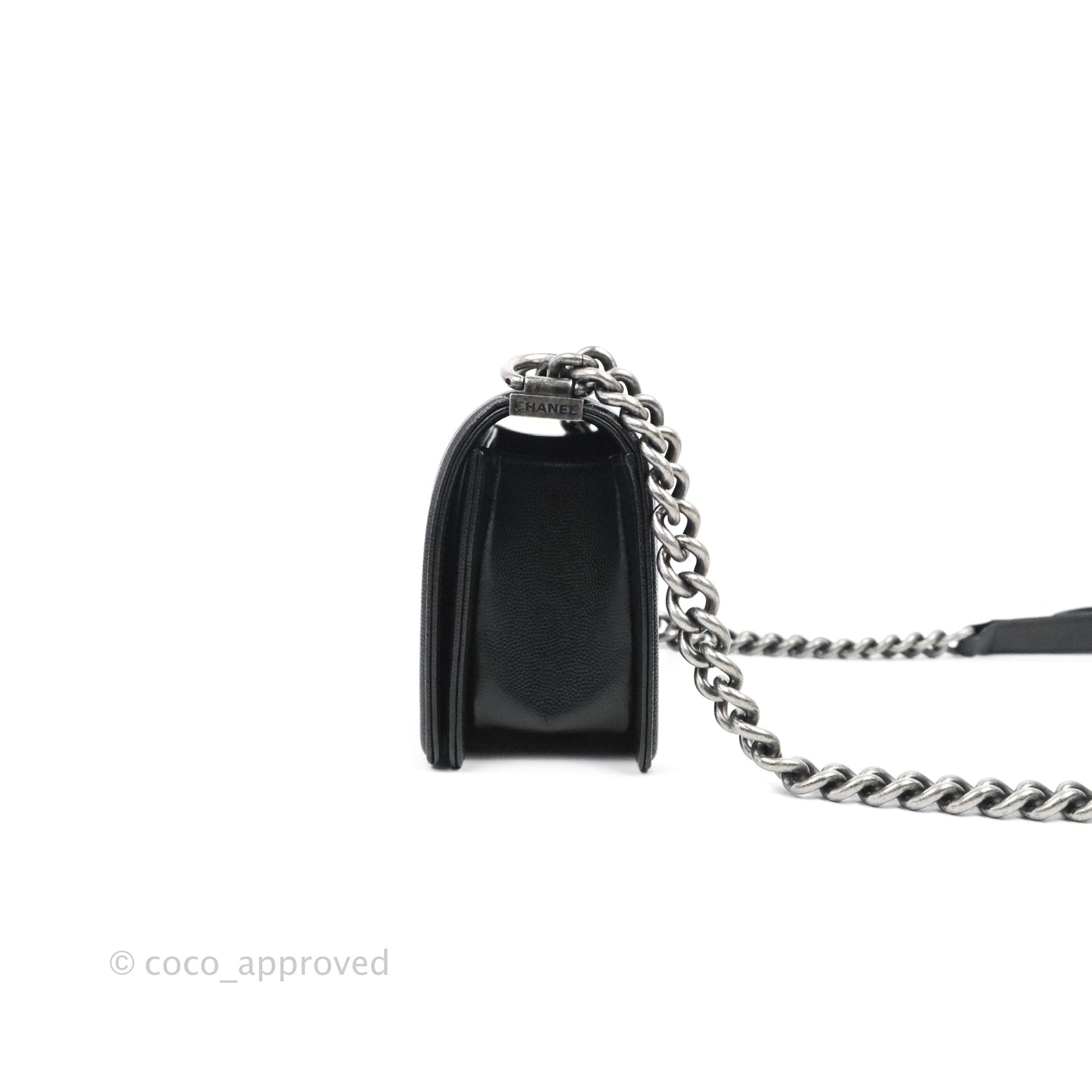 Chanel Small Quilted Boy Bag Black Caviar Ruthenium Hardware