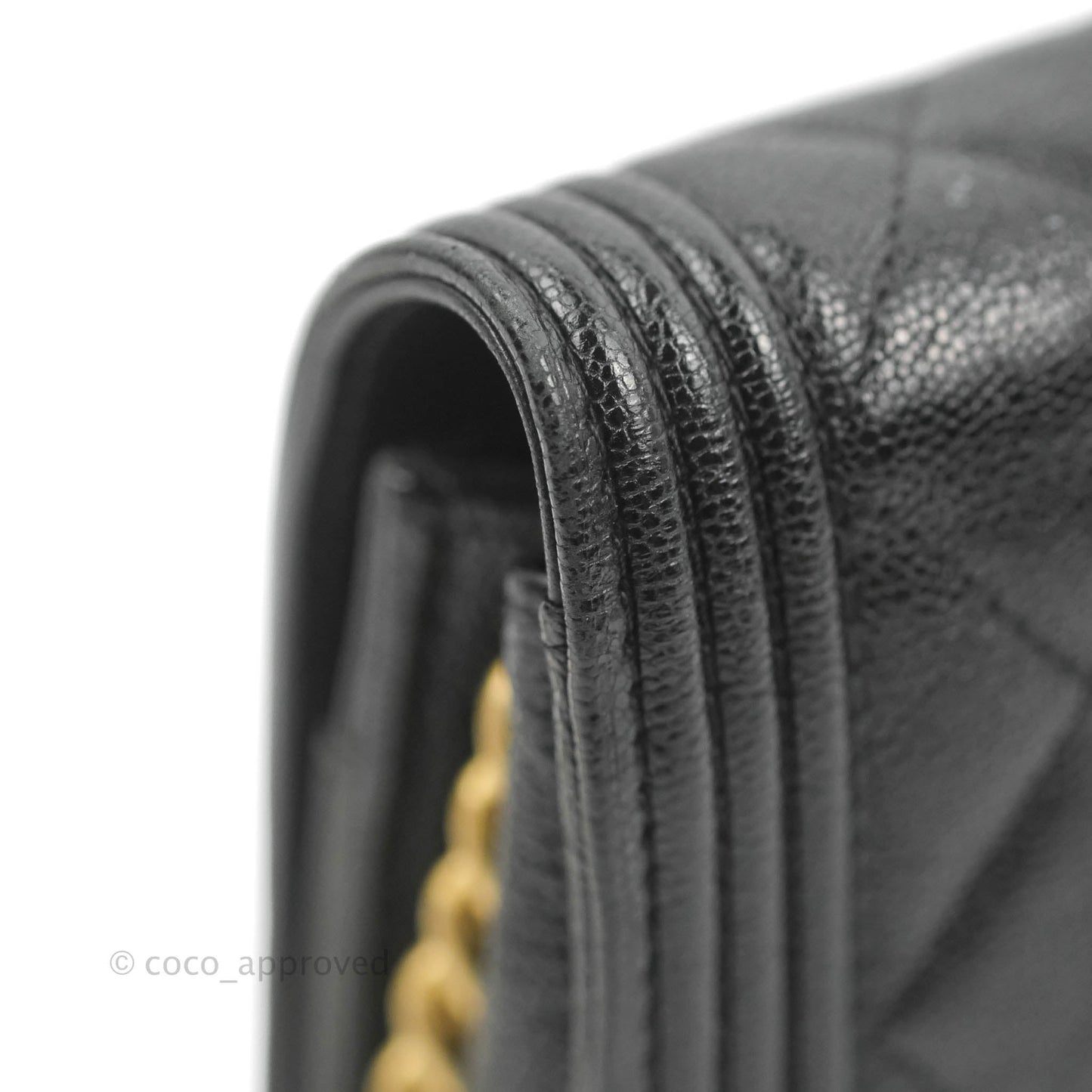 Chanel Quilted Boy Wallet on Chain WOC Black Caviar Aged Gold Hardware