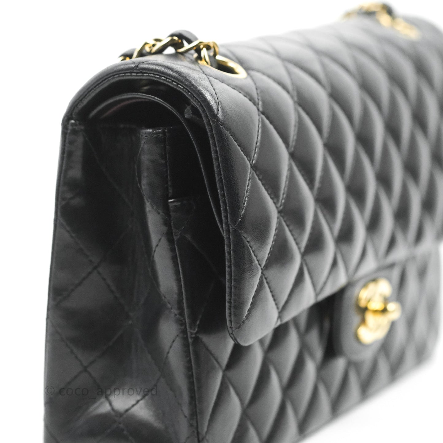 Chanel Classic M/L Medium Double Flap Black Lambskin Gold Hardware