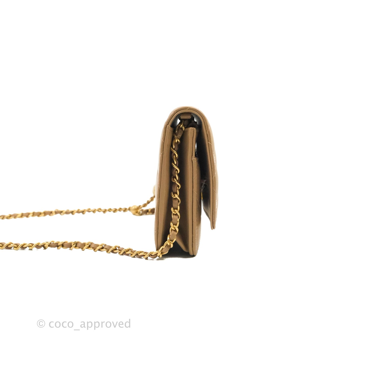 Chanel Quilted Pearl Crush Wallet on Chain WOC Beige Lambskin Aged Gold Hardware