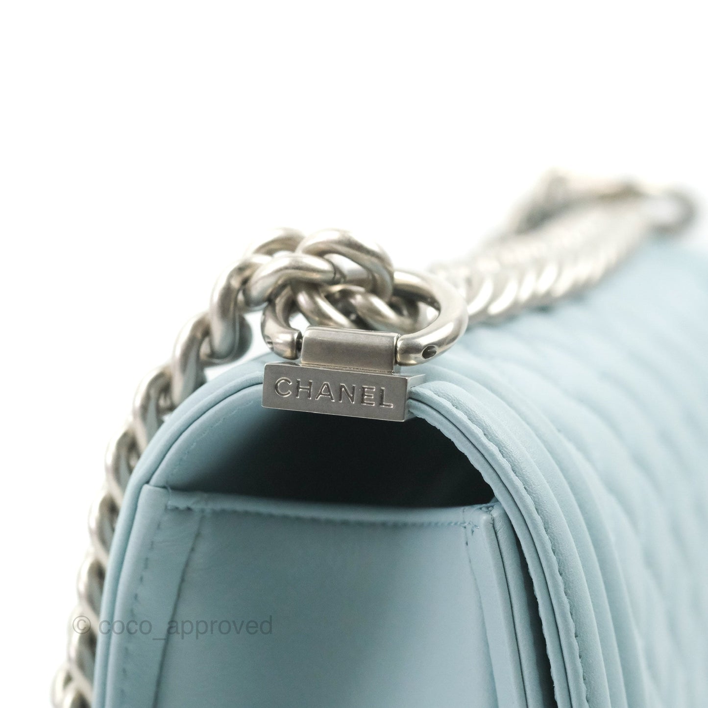 Chanel Quilted Medium Boy Blue Calfskin Matte Silver Hardware