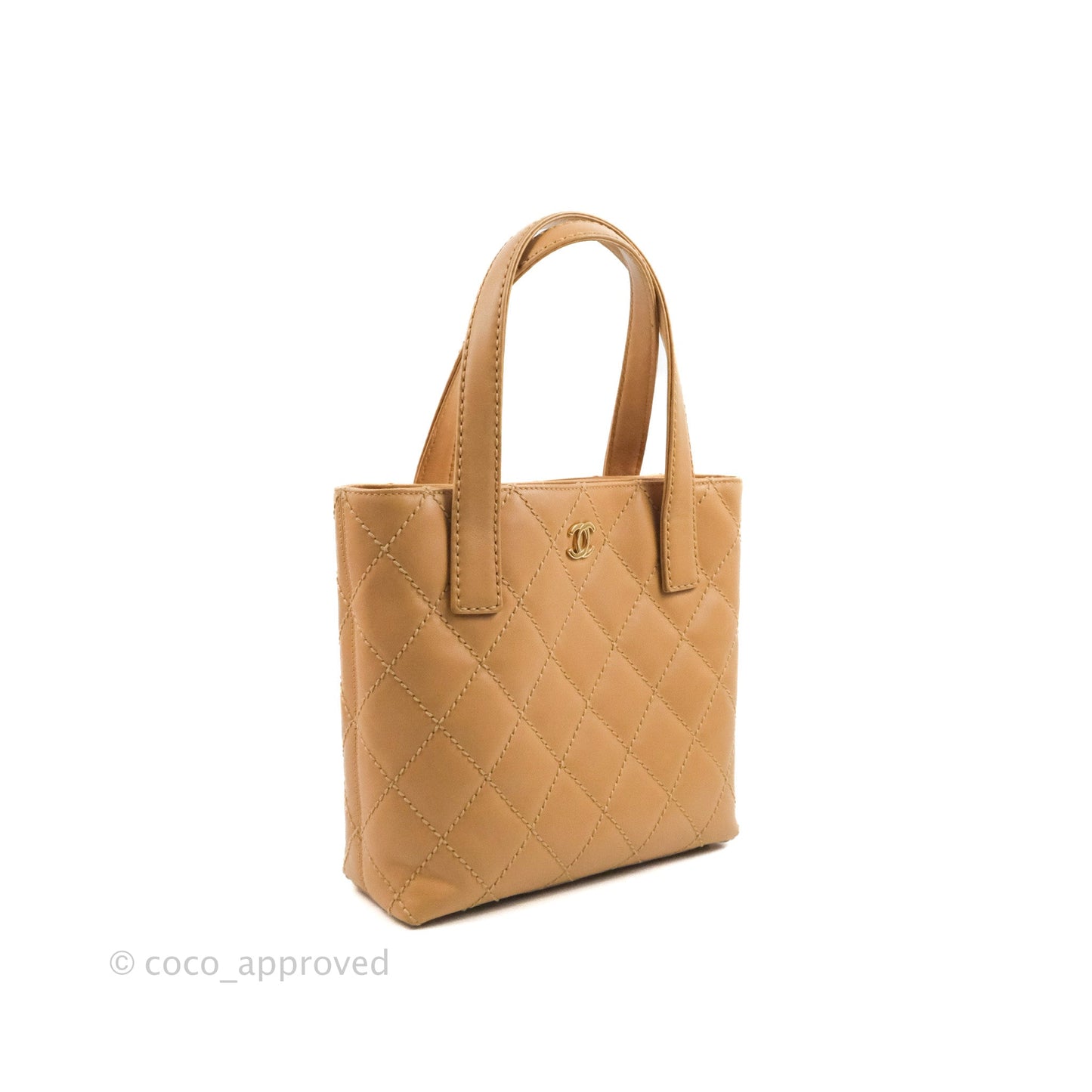 Chanel Vintage Quilted CC Tote Bag Beige Calfskin Gold Hardware