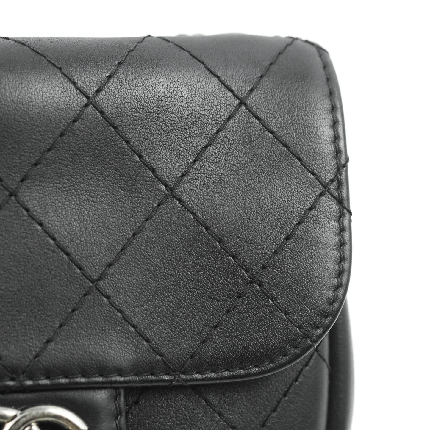 Chanel Flat Quilted Small Messenger Bag Black Calfskin Ruthenium Hardware