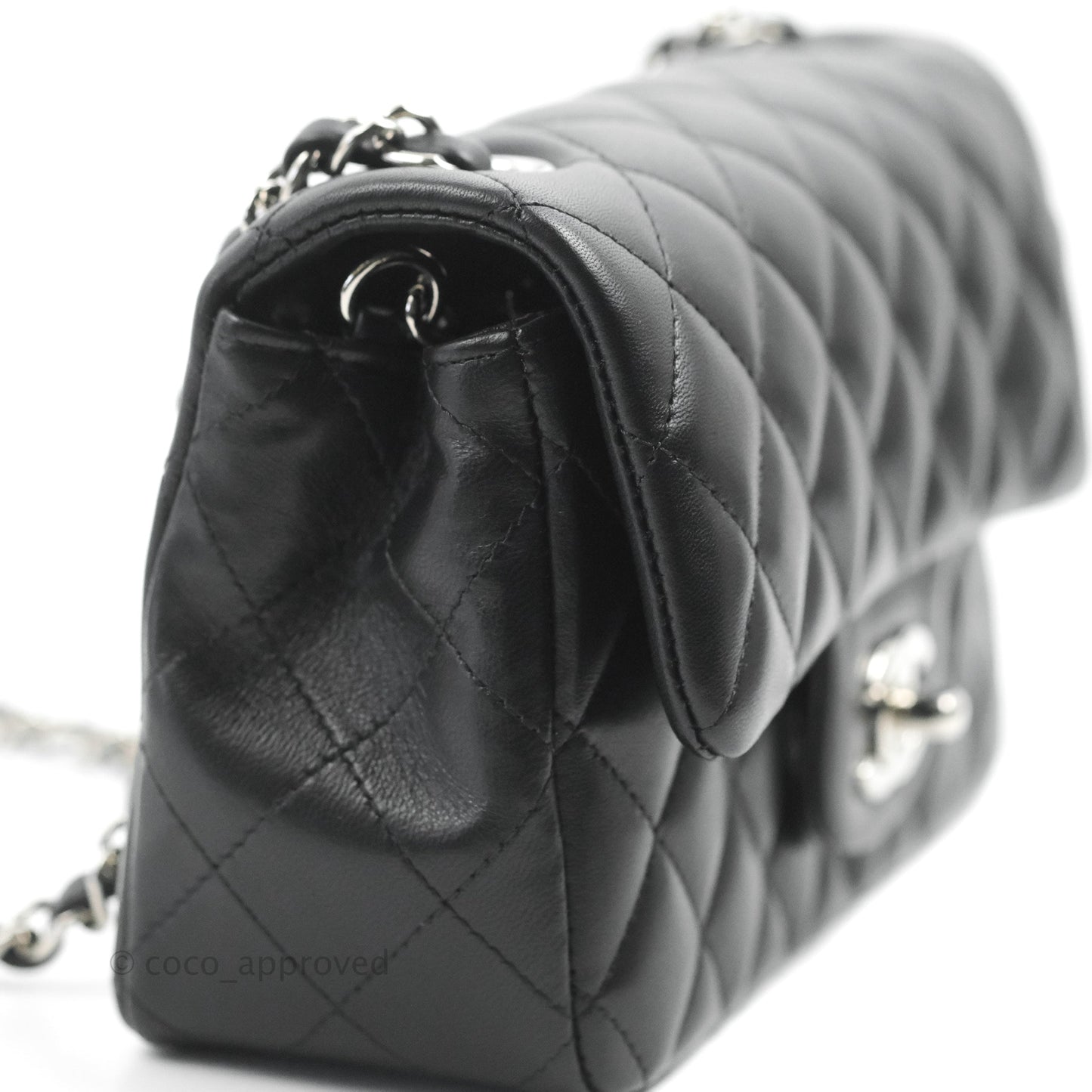 Chanel Quilted Mini Rectangular Flap Black Lambskin Silver Hardware