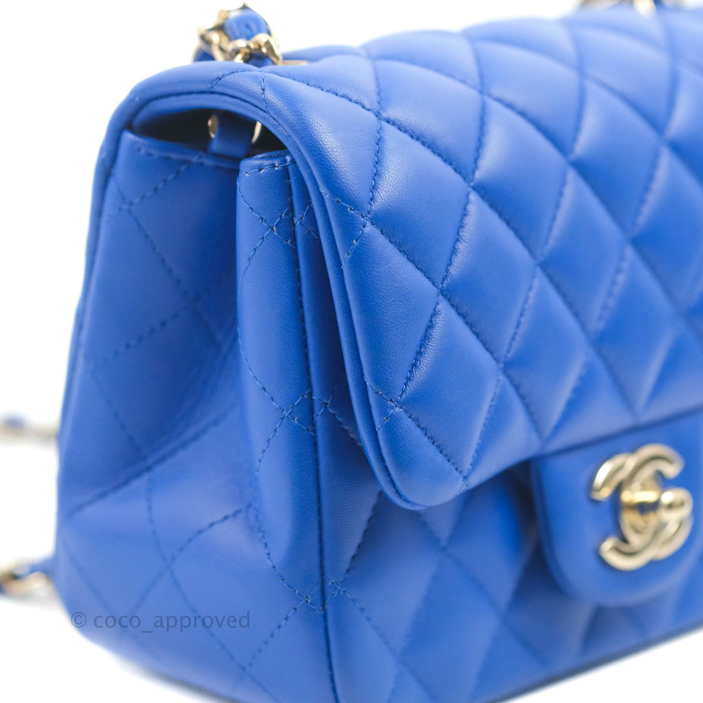 Chanel Mini Square Blue Lambskin Gold Hardware