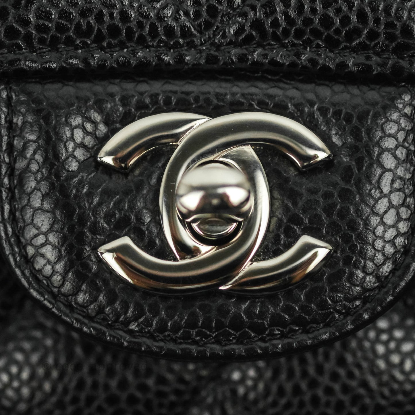 Chanel Classic M/L Medium Double Flap Bag Black Caviar Silver Hardware