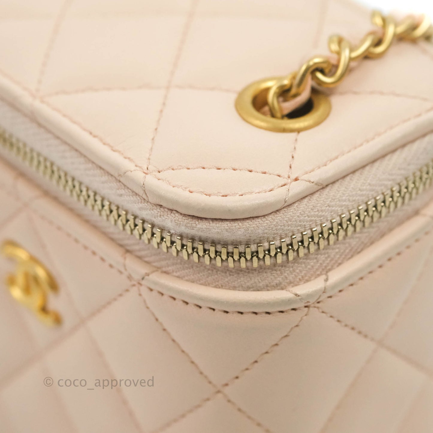 Chanel Classic Mini Pearl Crush Vanity With Chain Light Pink Lambskin Aged Gold Hardware