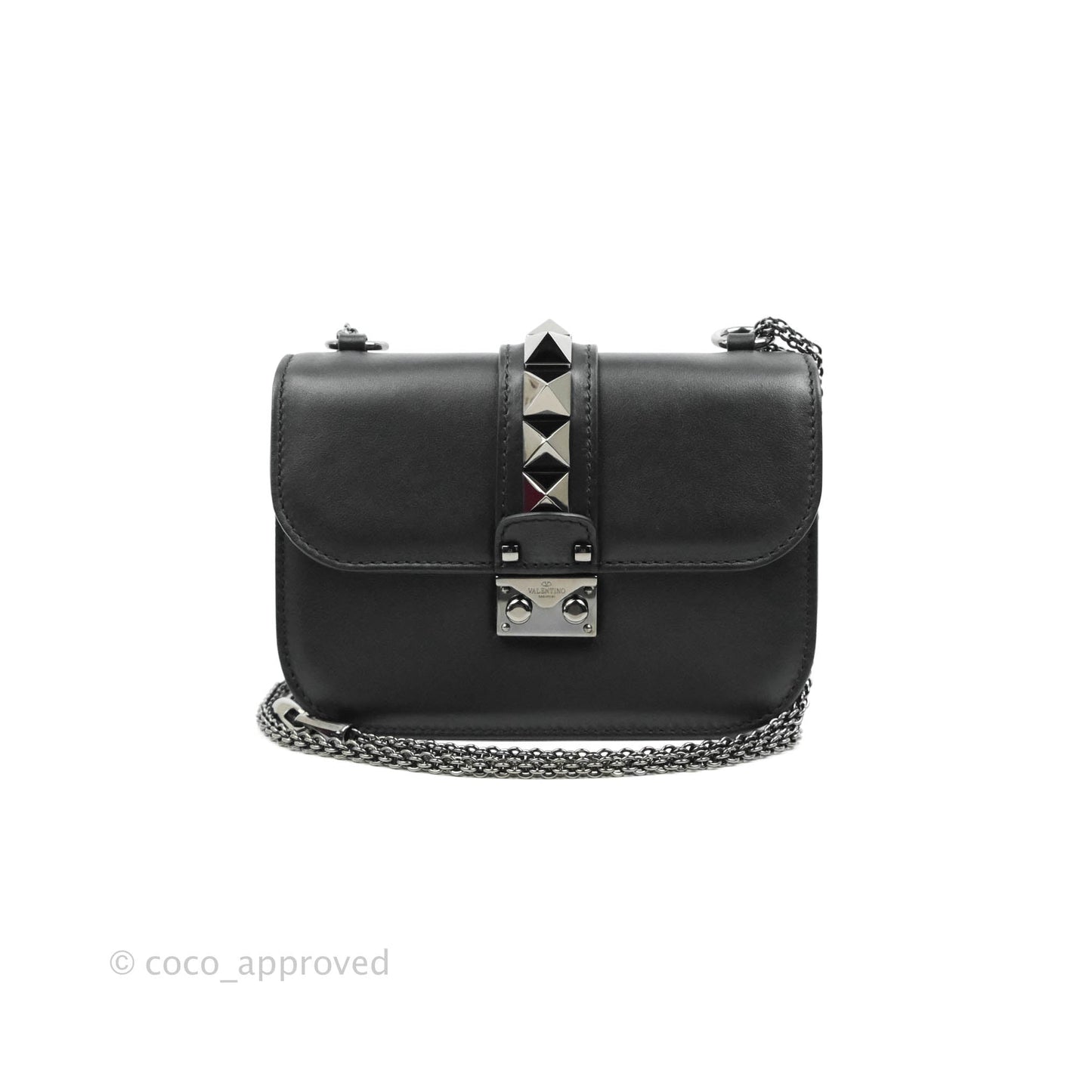 Valentino Vitello Small Glam Lock Rockstud Flap So Black