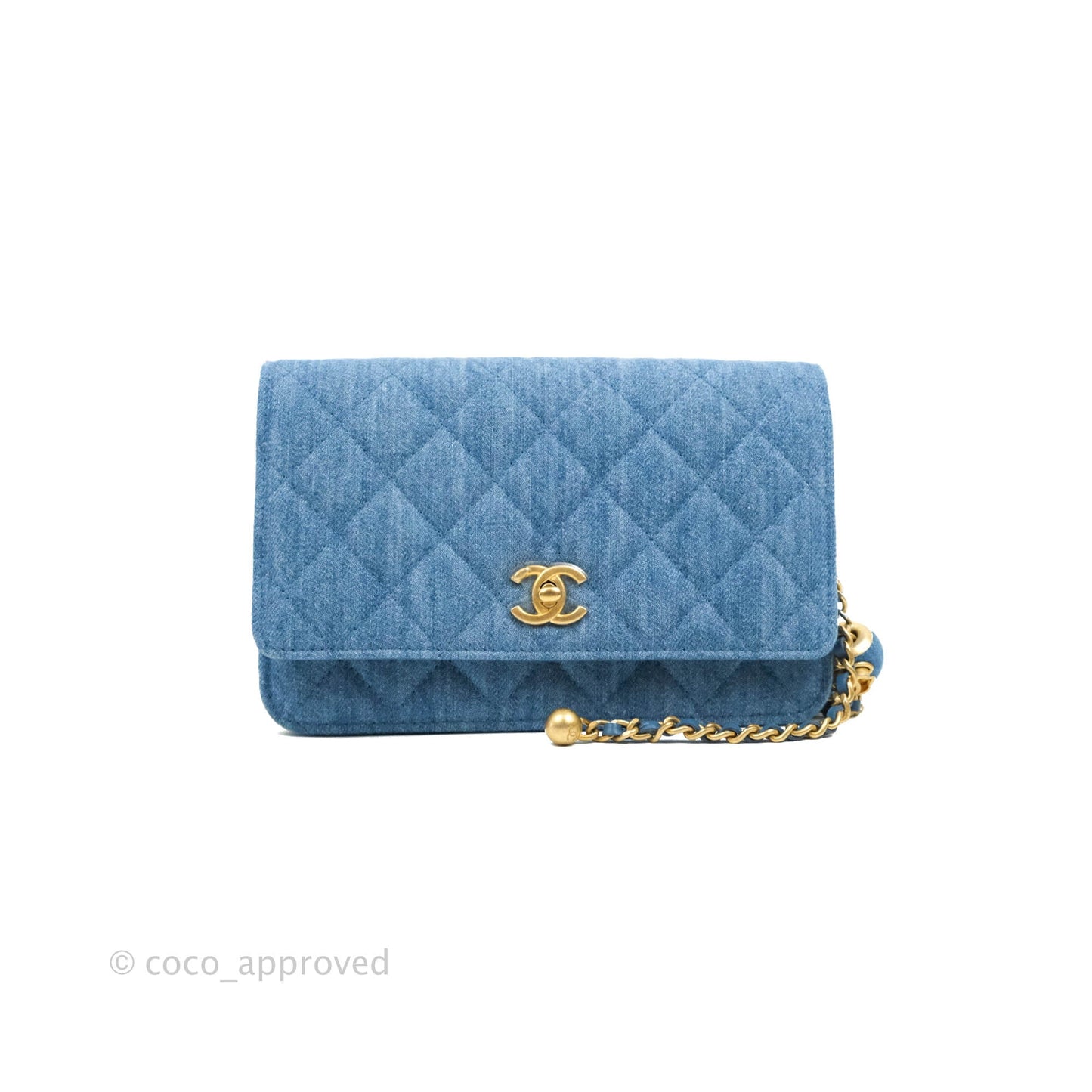 Chanel Quilted Pearl Crush Wallet on Chain WOC Denim Aged Gold Hardware