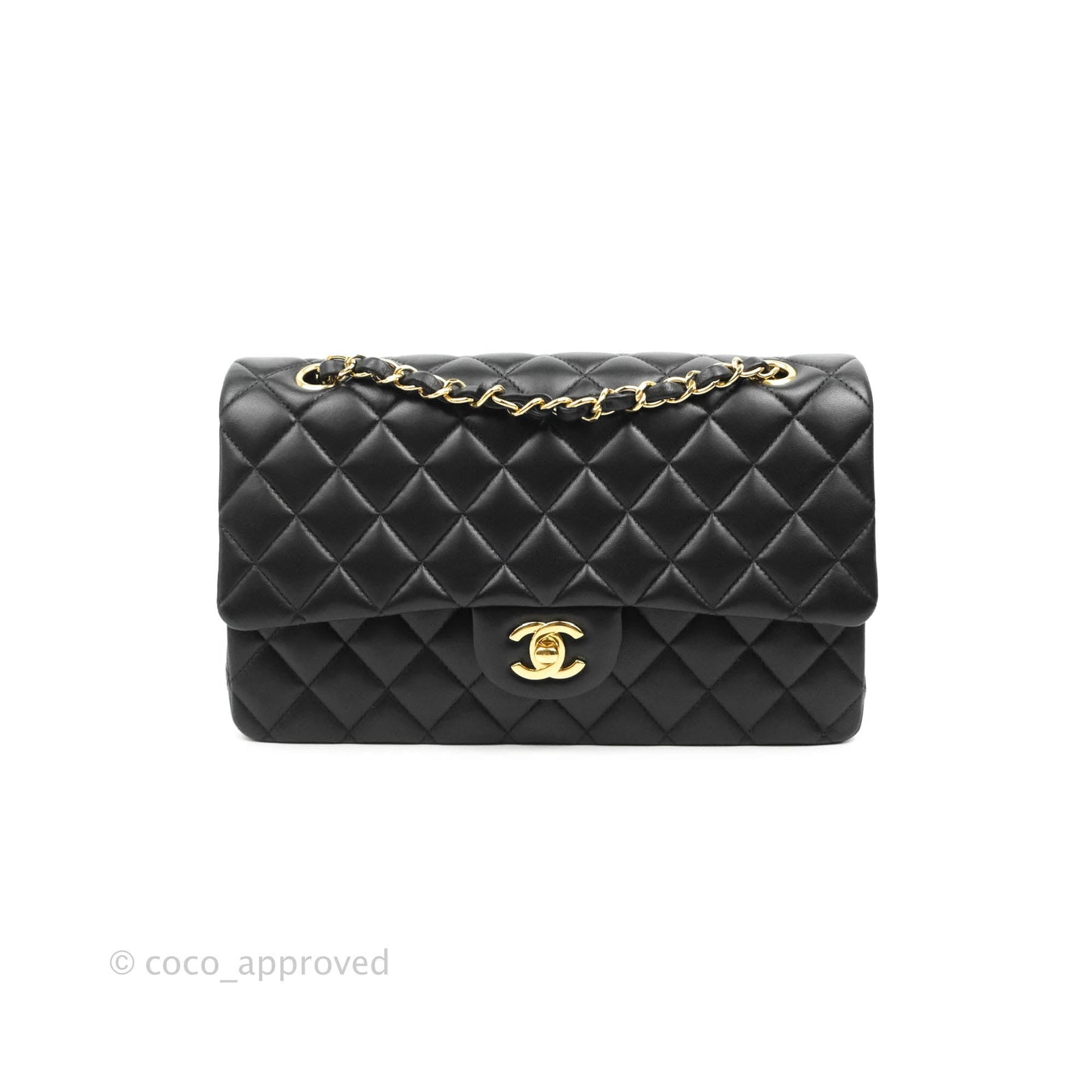 Chanel Classic M/L Medium Double Flap Black Lambskin Gold Hardware