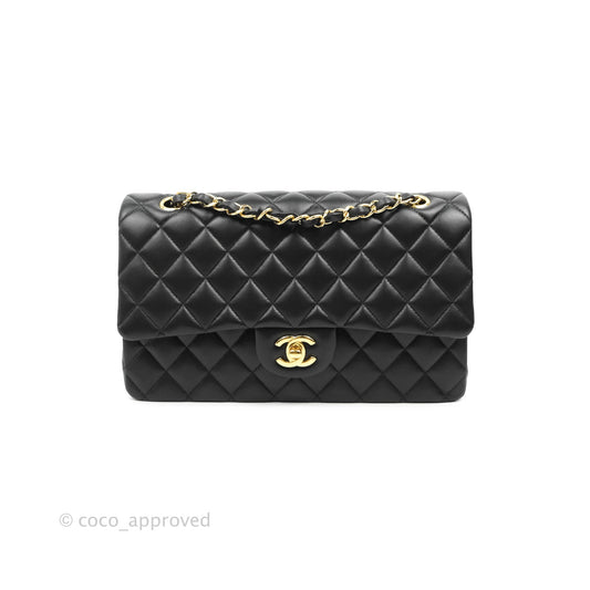 Chanel Classic M/L Medium Double Flap Black Lambskin Gold Hardware
