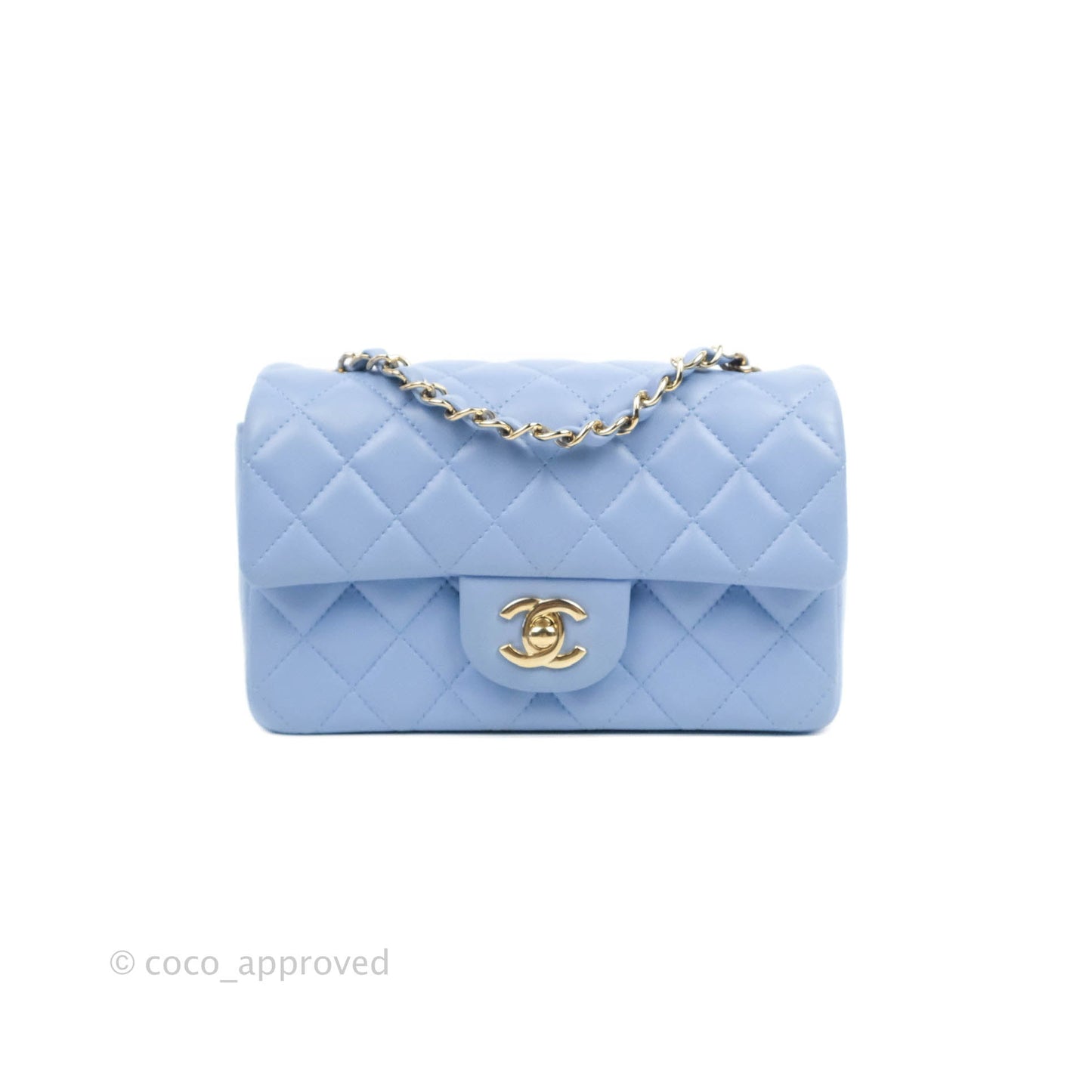 Chanel Quilted Mini Rectangular Flap Light Blue Lambskin Gold Hardware