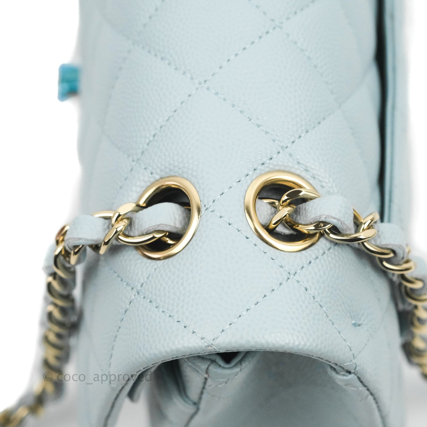 Chanel Small Classic Quilted Flap Light Blue Caviar Gold Hardware