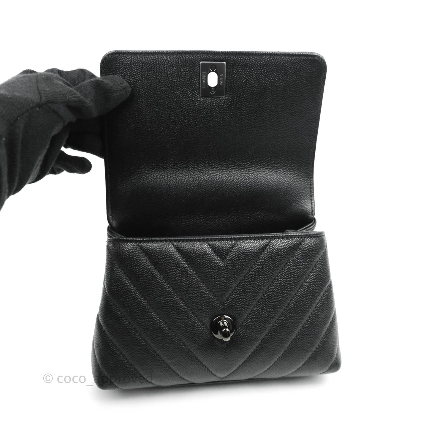 Chanel Mini Chevron Coco Handle Bag So Black Caviar