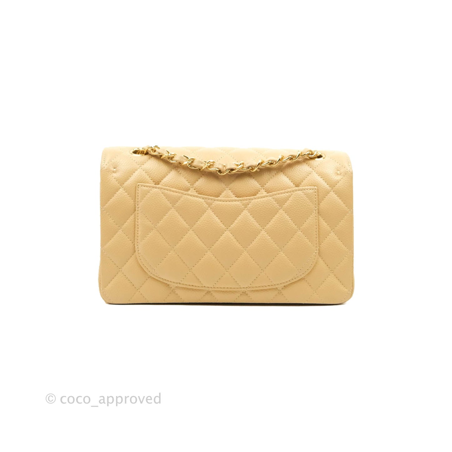 Chanel Small Classic Quilted Flap Beige Caviar Gold Hardware