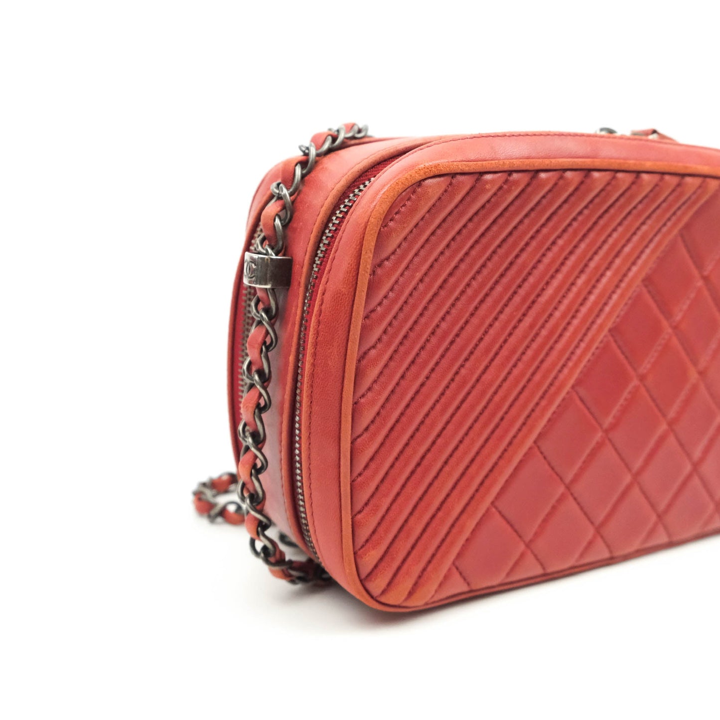 Chanel Quilted Crossbody Camera Bag Red Lambskin Ruthenium Hardware