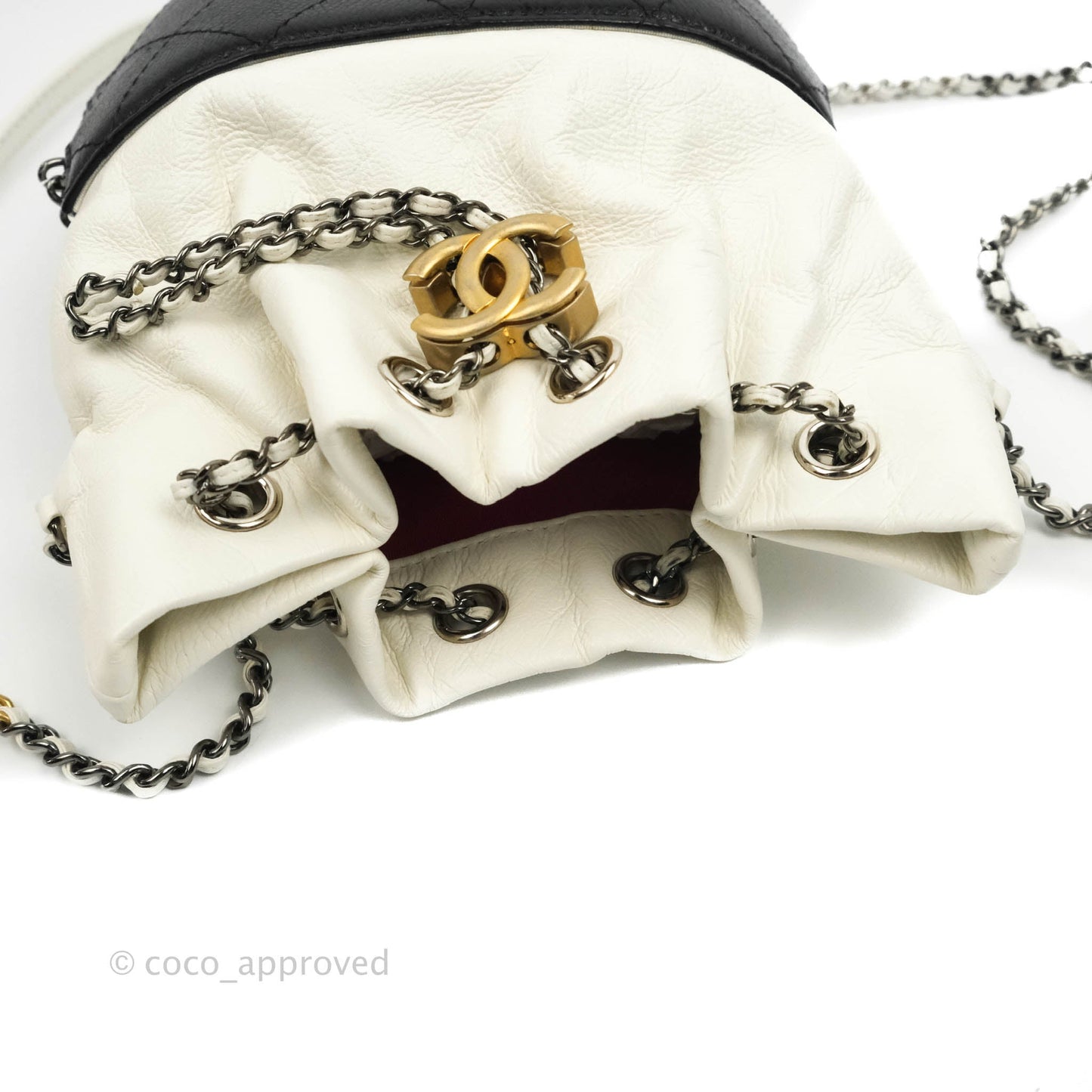 Chanel Small Gabrielle Drawstring Bag White Black Calfskin
