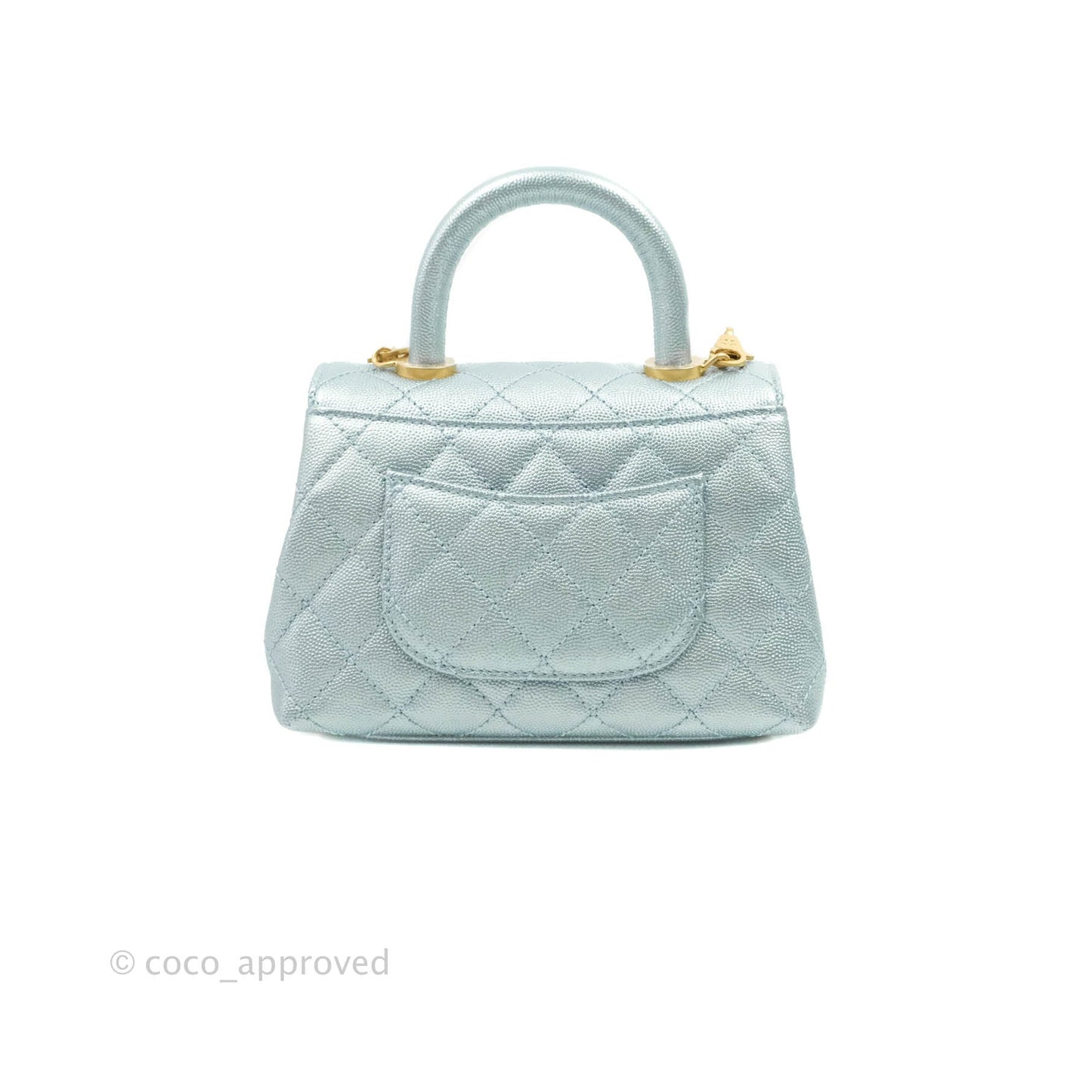 Chanel Mini Coco Handle Quilted Iridescent Blue Caviar Gold Hardware