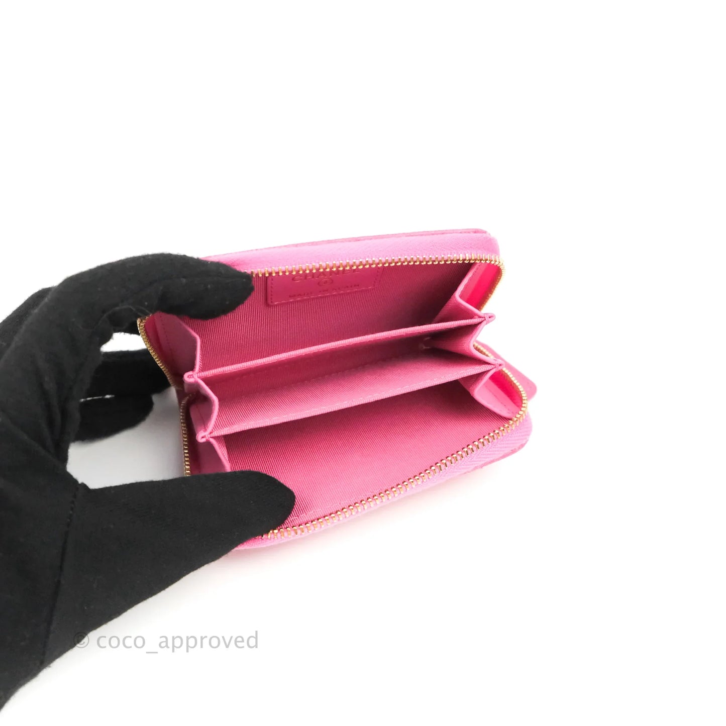 Chanel Classic Zipped Coin Purse Pink Caviar Gold Hardware