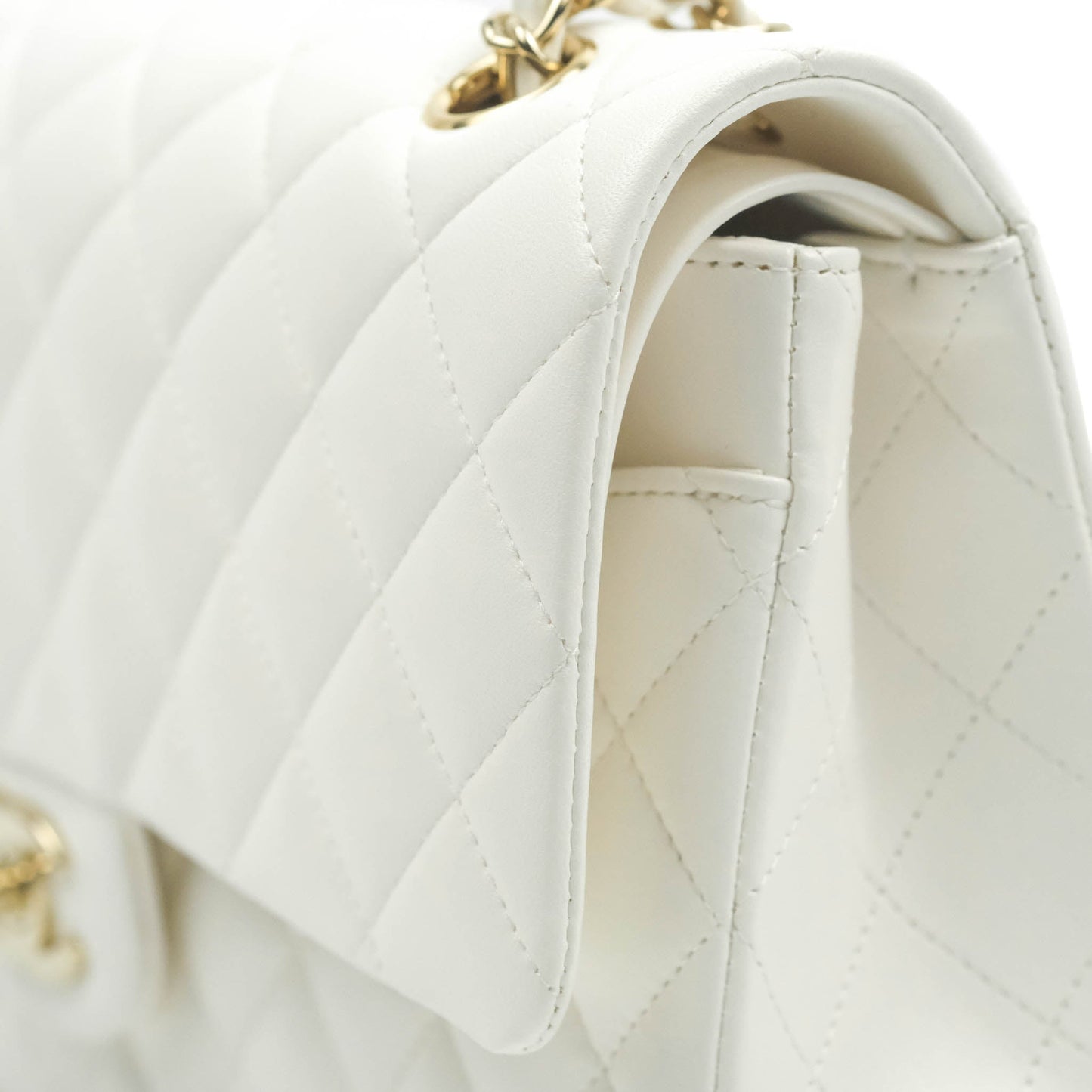 Chanel Quilted M/L Medium Double Flap White Lambskin Gold Hardware 21S