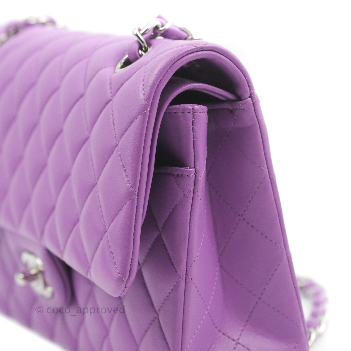Chanel Classic M/L Medium Flap Quilted Purple Lambskin Silver Hardware 20C