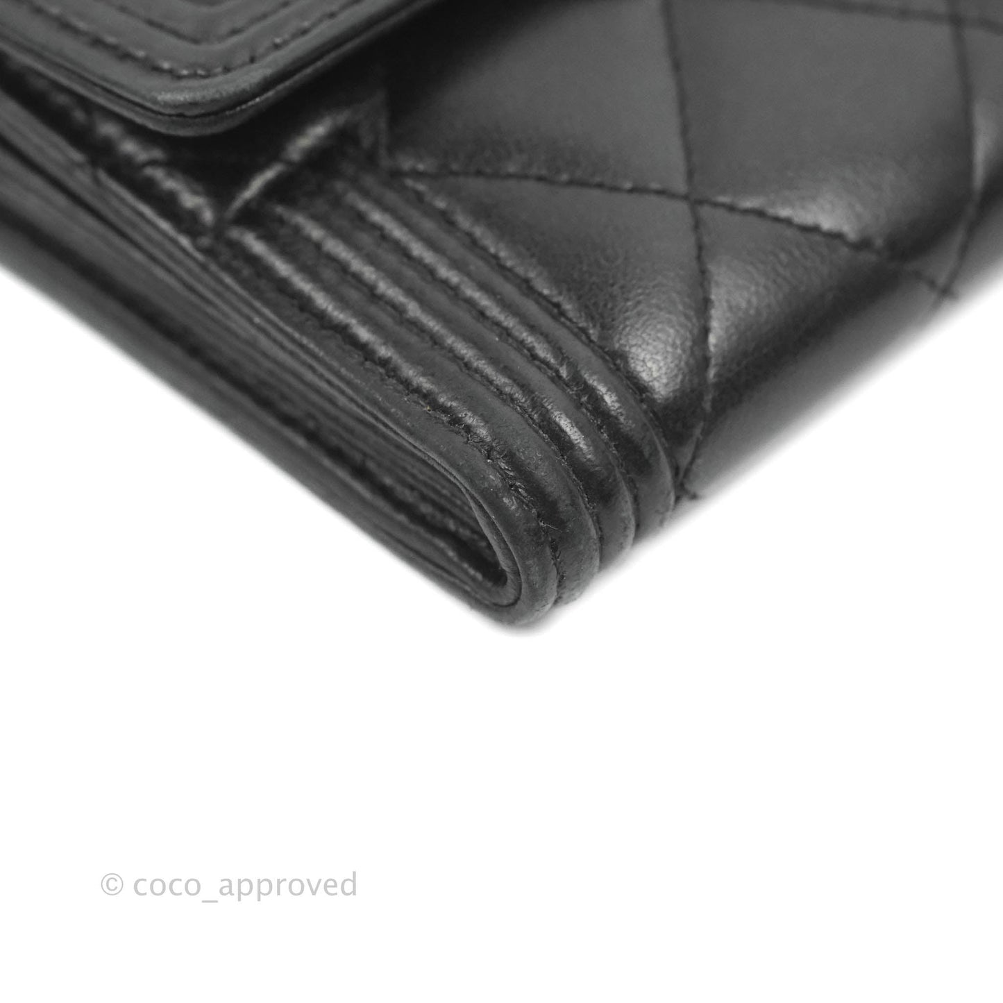 Chanel Quilted Boy Flap Long Wallet Black Lambskin Ruthentium Hardware