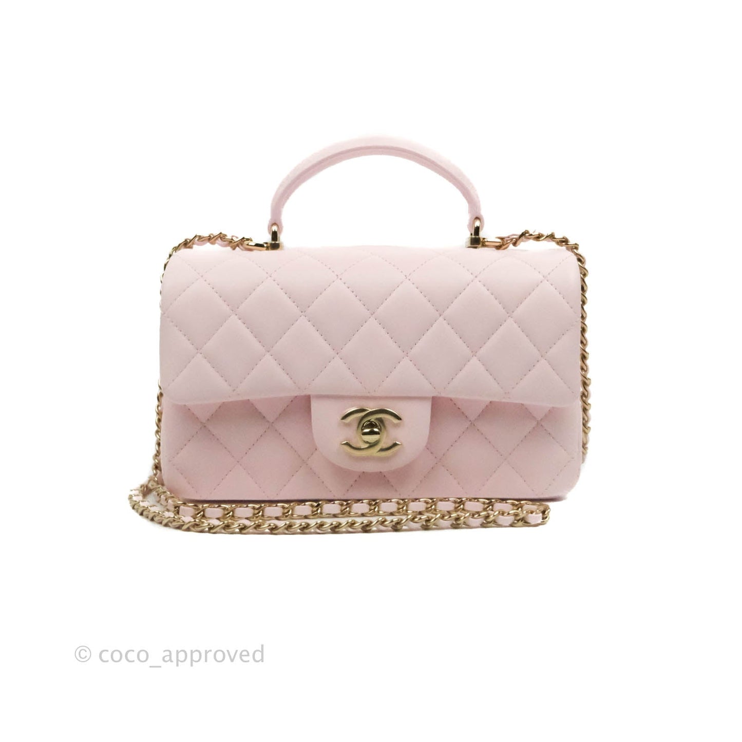 Chanel Top Handle Mini Rectangular Flap Bag Light Pink Lambskin Gold Hardware 22P