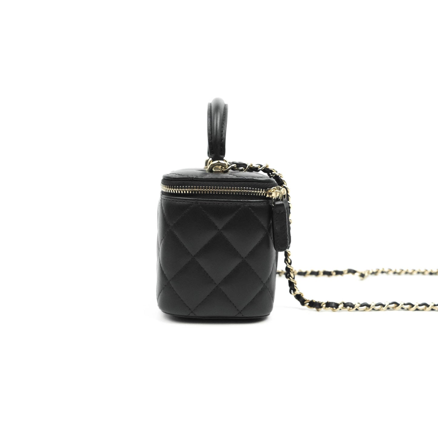 Chanel Classic Vanity Rectangular Top Handle With Chain Black Lambskin Aged Gold Hardware