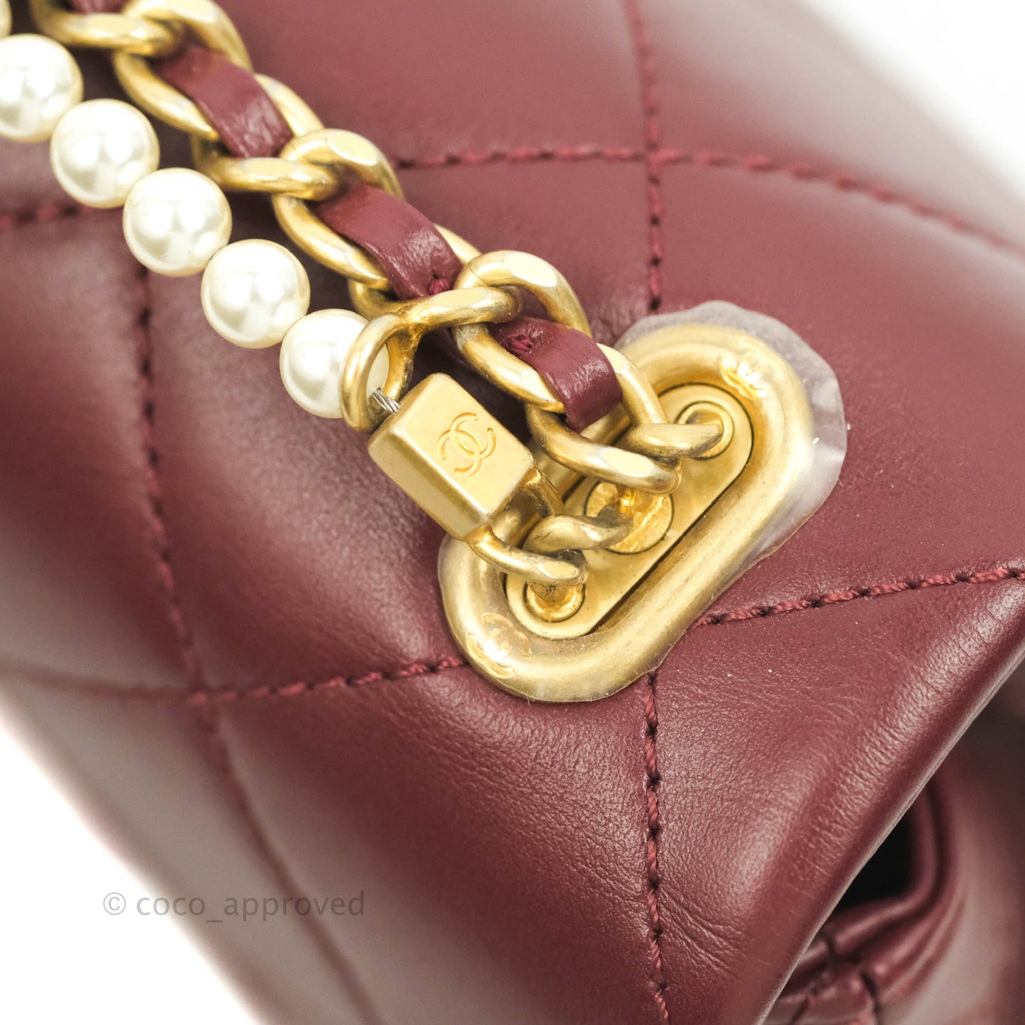 Chanel Quilted Small Crystal Pearls Flap Burgundy Calfskin Gold Hardware 20K