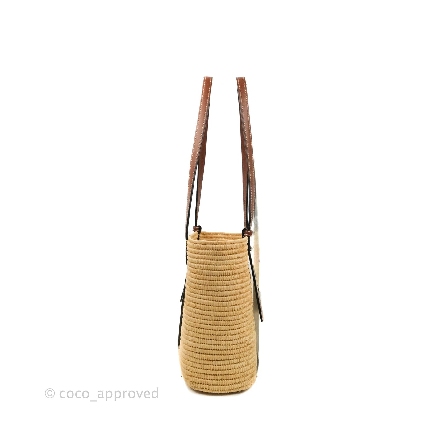 Loewe Small Square Basket Bag Raffia Calfskin Natural/Pecan