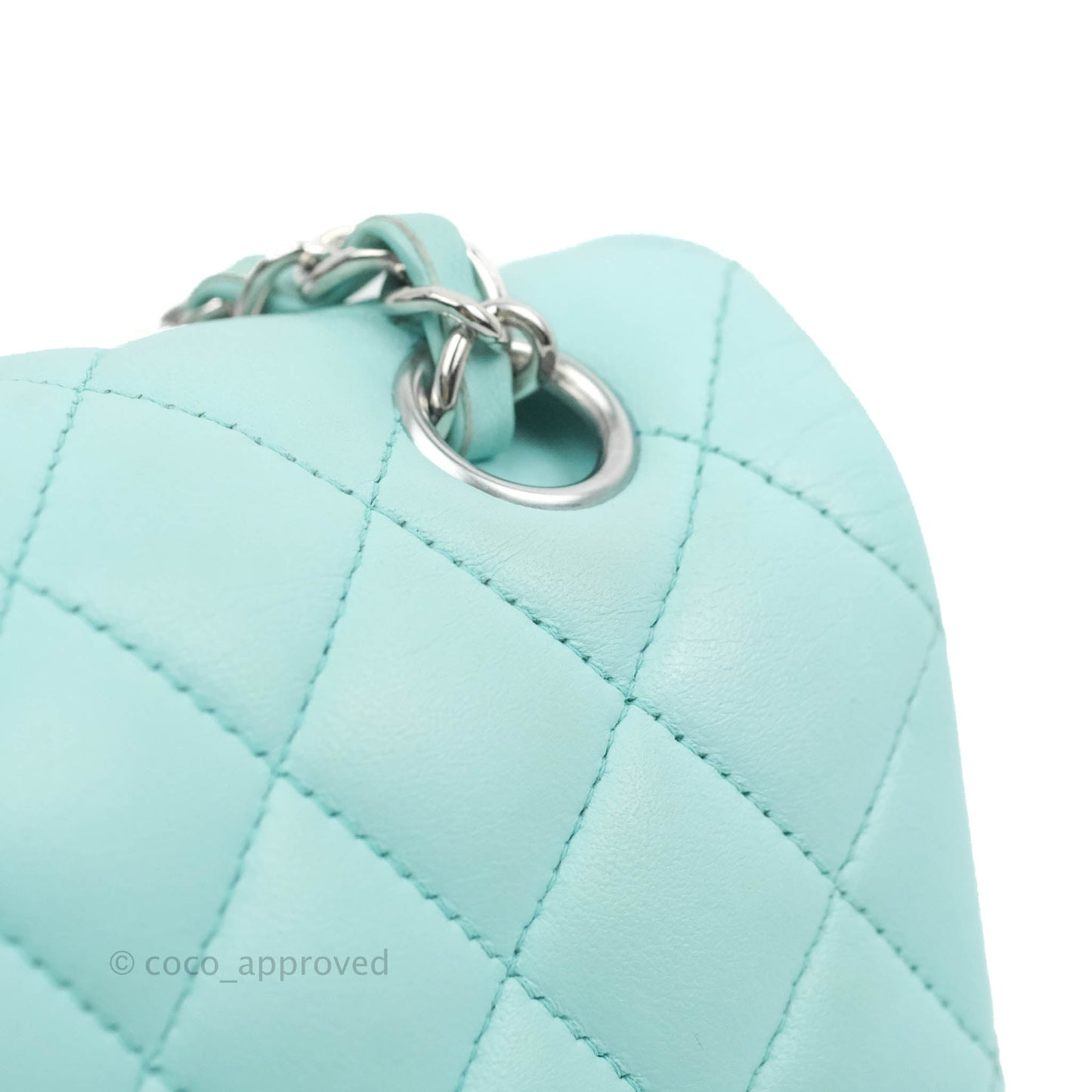 Chanel Small Classic Quilted Flap Tiffany Blue Lambskin Silver Hardware