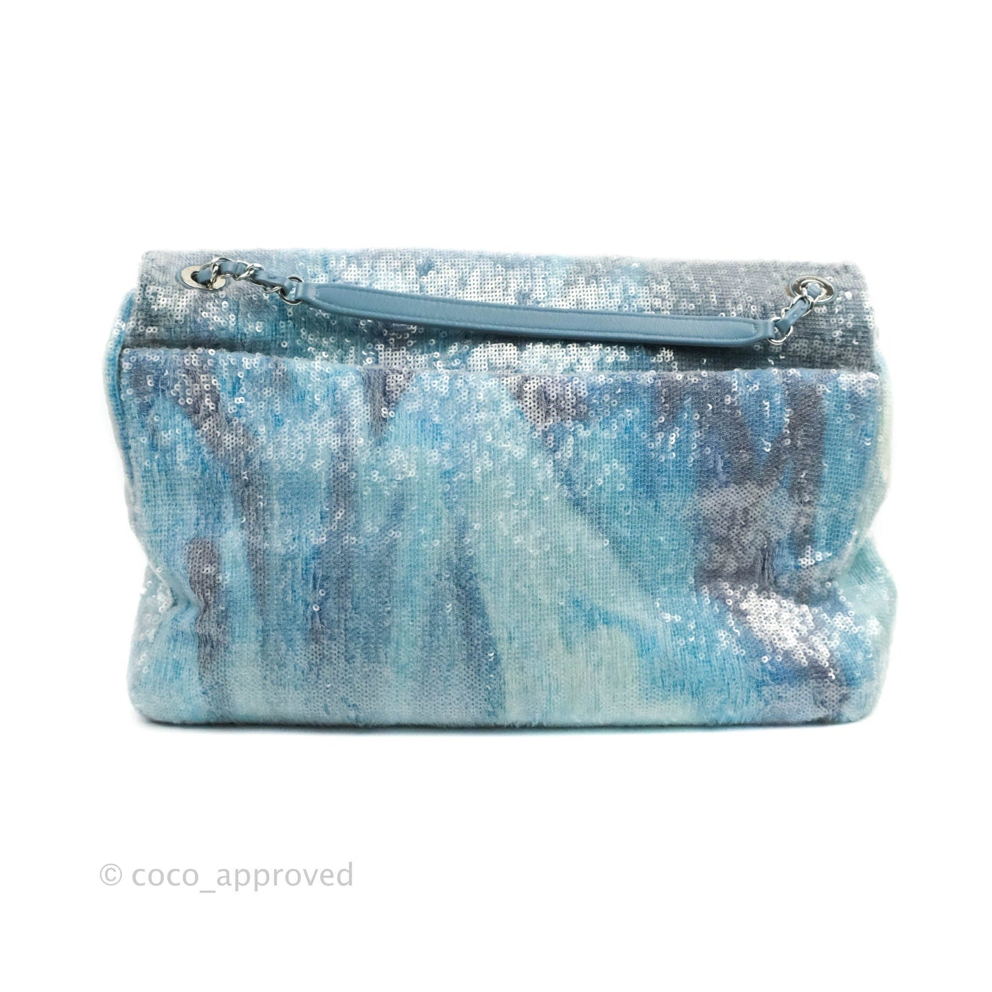 Chanel Large Sequin Waterfall Flap Bag Blue Silver Hardware