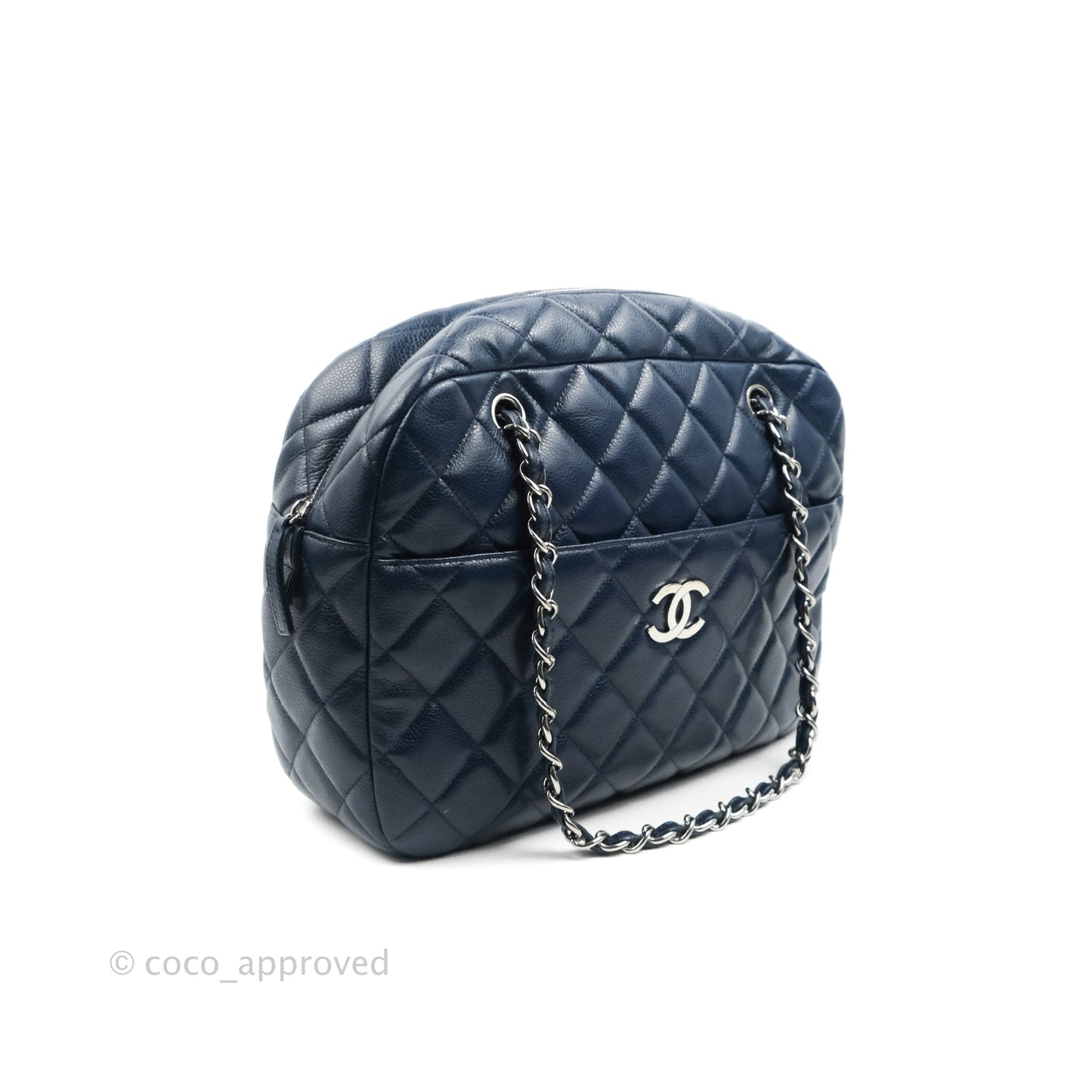 Chanel Quilted Large Classic Camera Bag Navy Caviar Silver Hardware