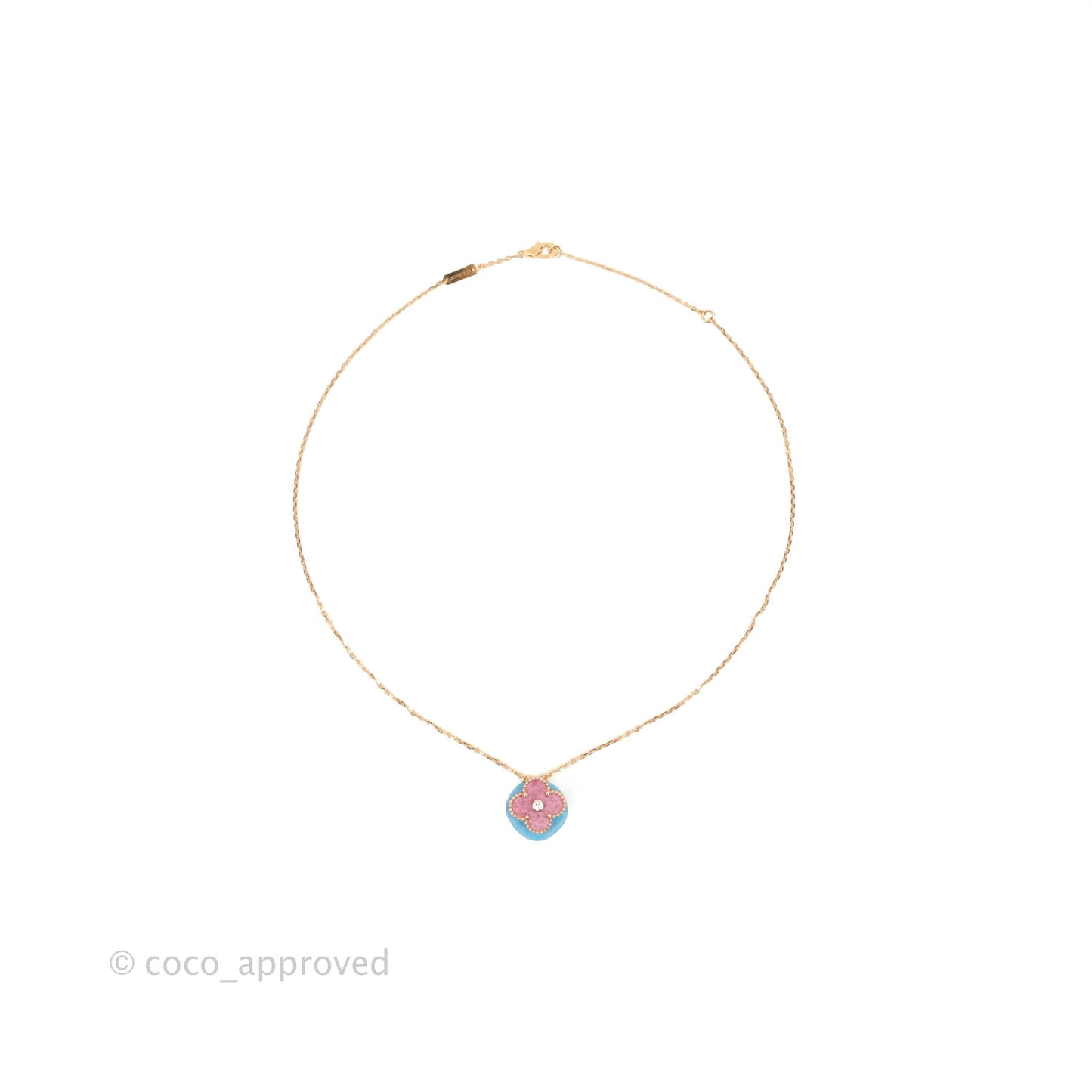 Van Cleef & Arpels Alhambra Diamond Rhodonite Necklace 18K Gold 2021 Holiday Pendant