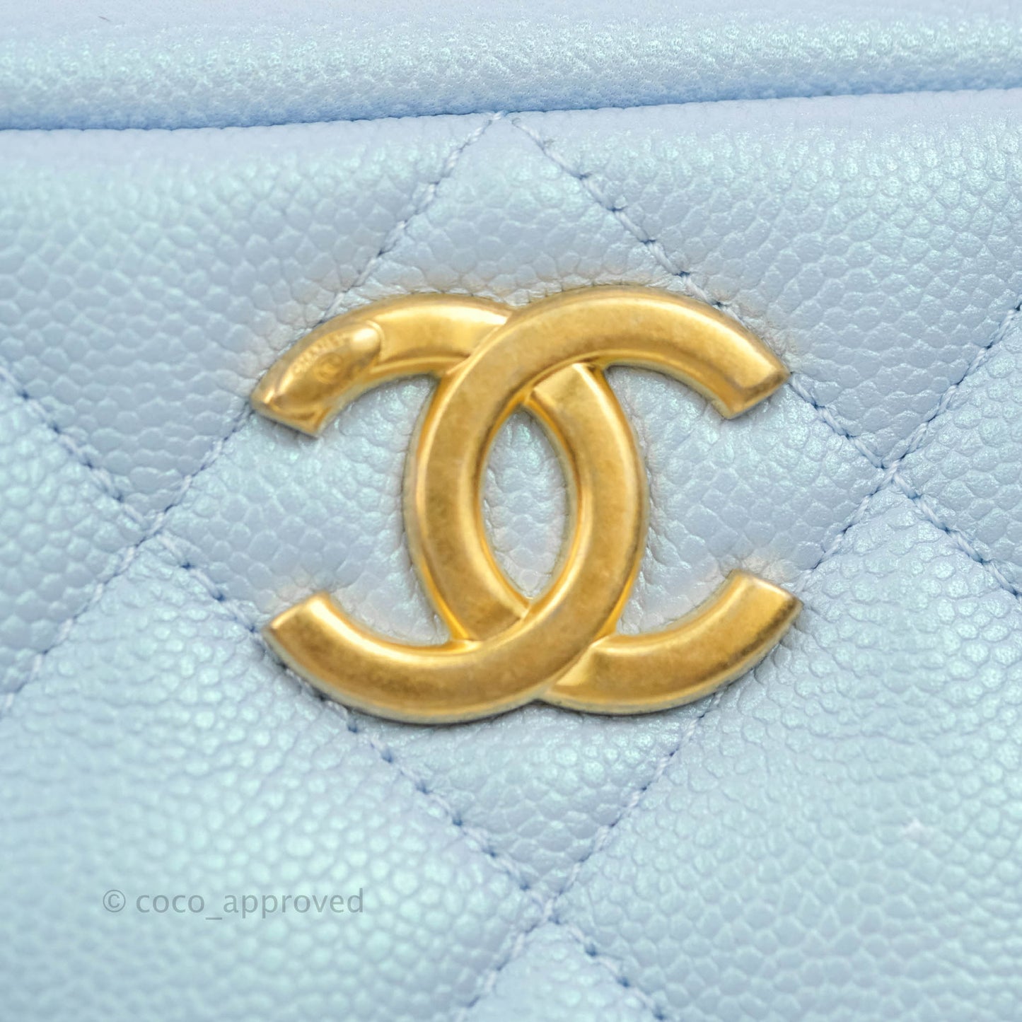 Chanel Quilted My Perfect Camera Case Iridescent Blue Caviar Aged Gold Hardware