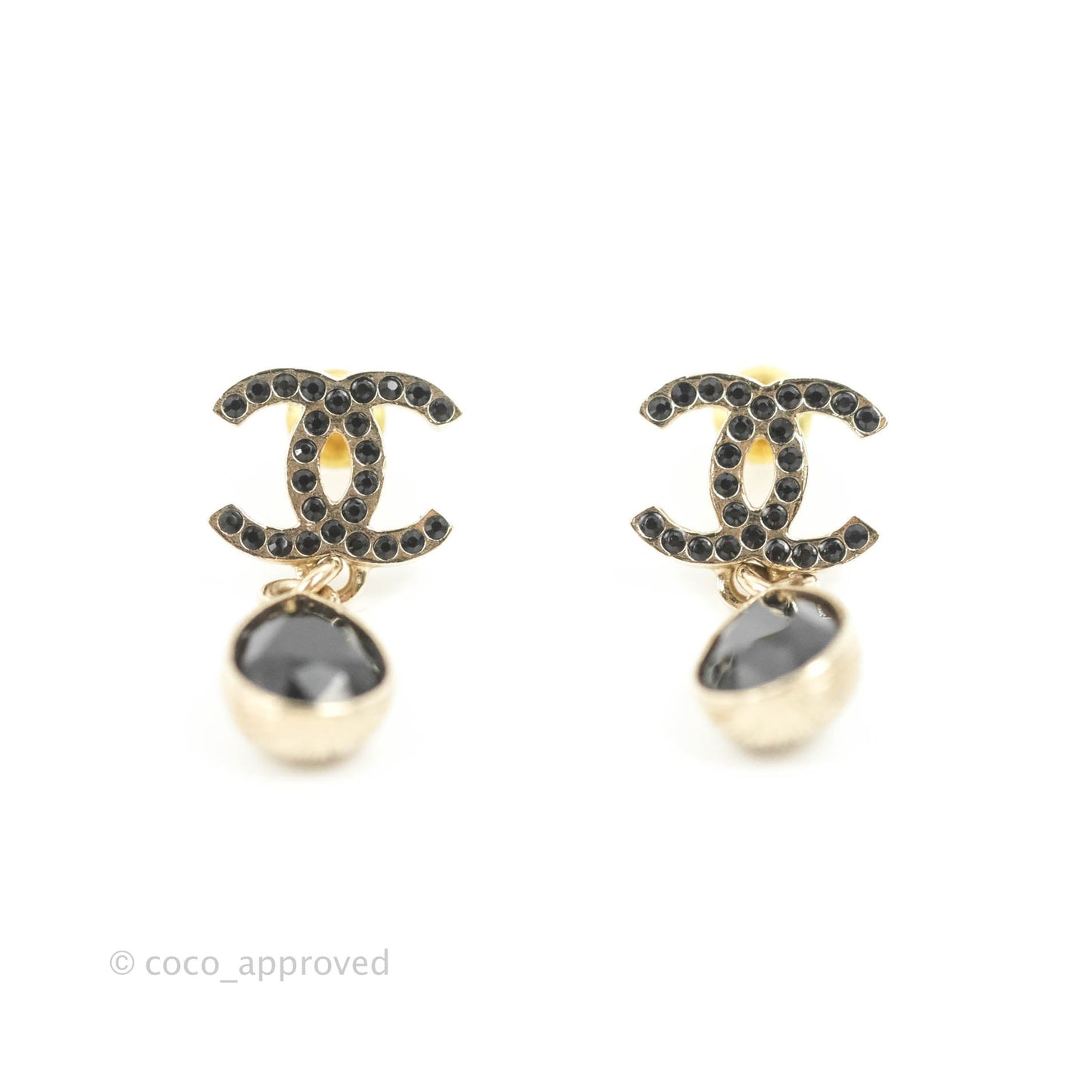 Chanel CC Black Resin Drop Earrings Gold Tone 21K