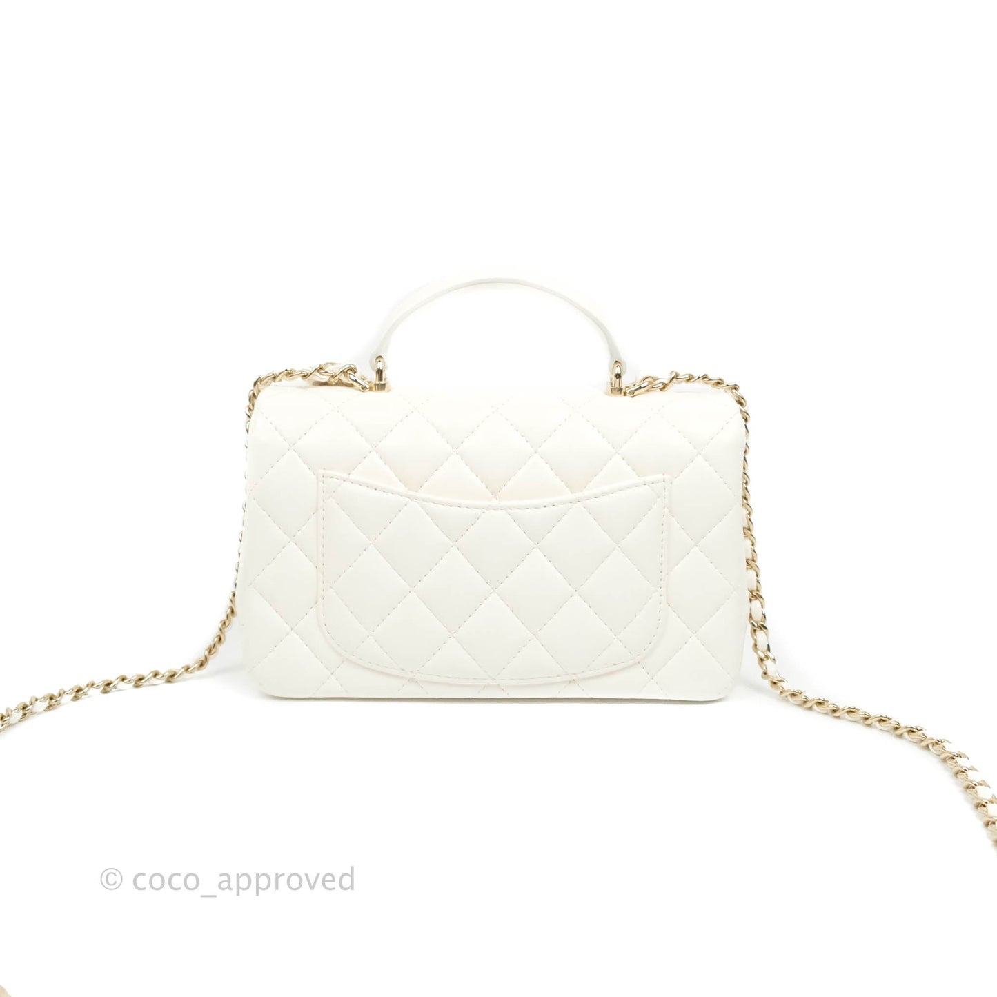 Chanel Top Handle Mini Rectangular Flap Bag with Charm White Lambskin Gold Hardware