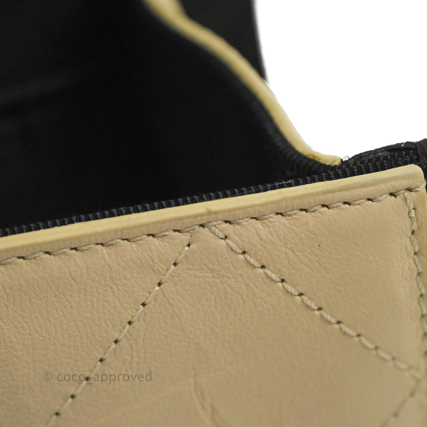 Chanel Flat Quilted Flap Bag Light Beige Grosgrain Ribbon Crumpled Calfskin Silver Hardware 18S