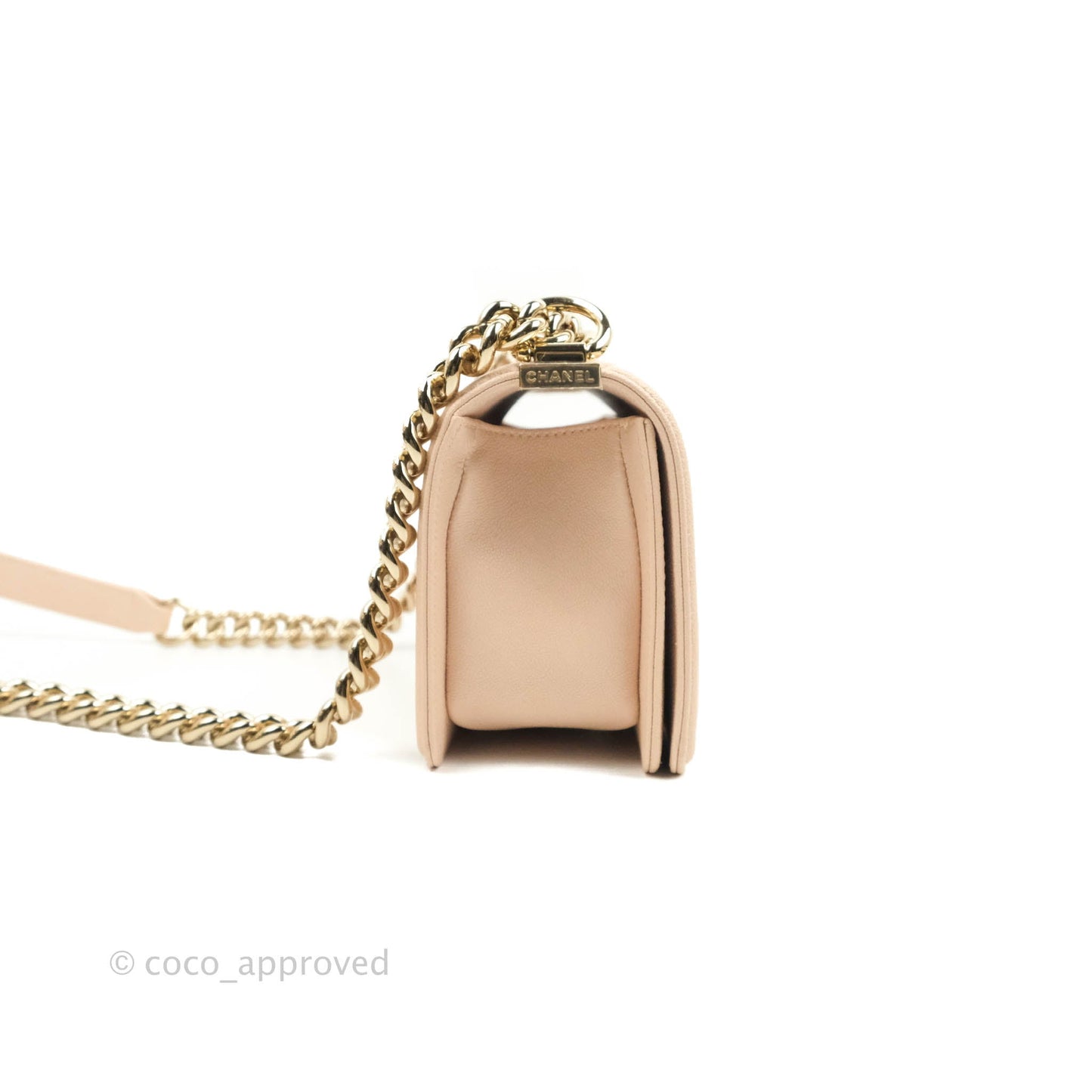 Chanel Small Boy Chevron Light Pink Caviar Gold Hardware