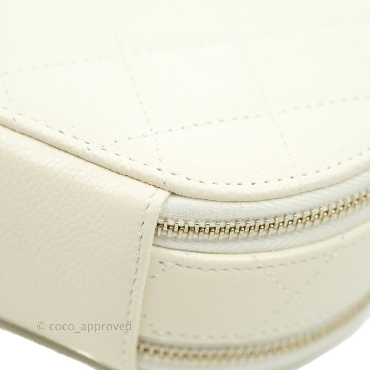 Chanel Mini Round Vanity Bag with Handle Ivory Caviar Gold Hardware 22C
