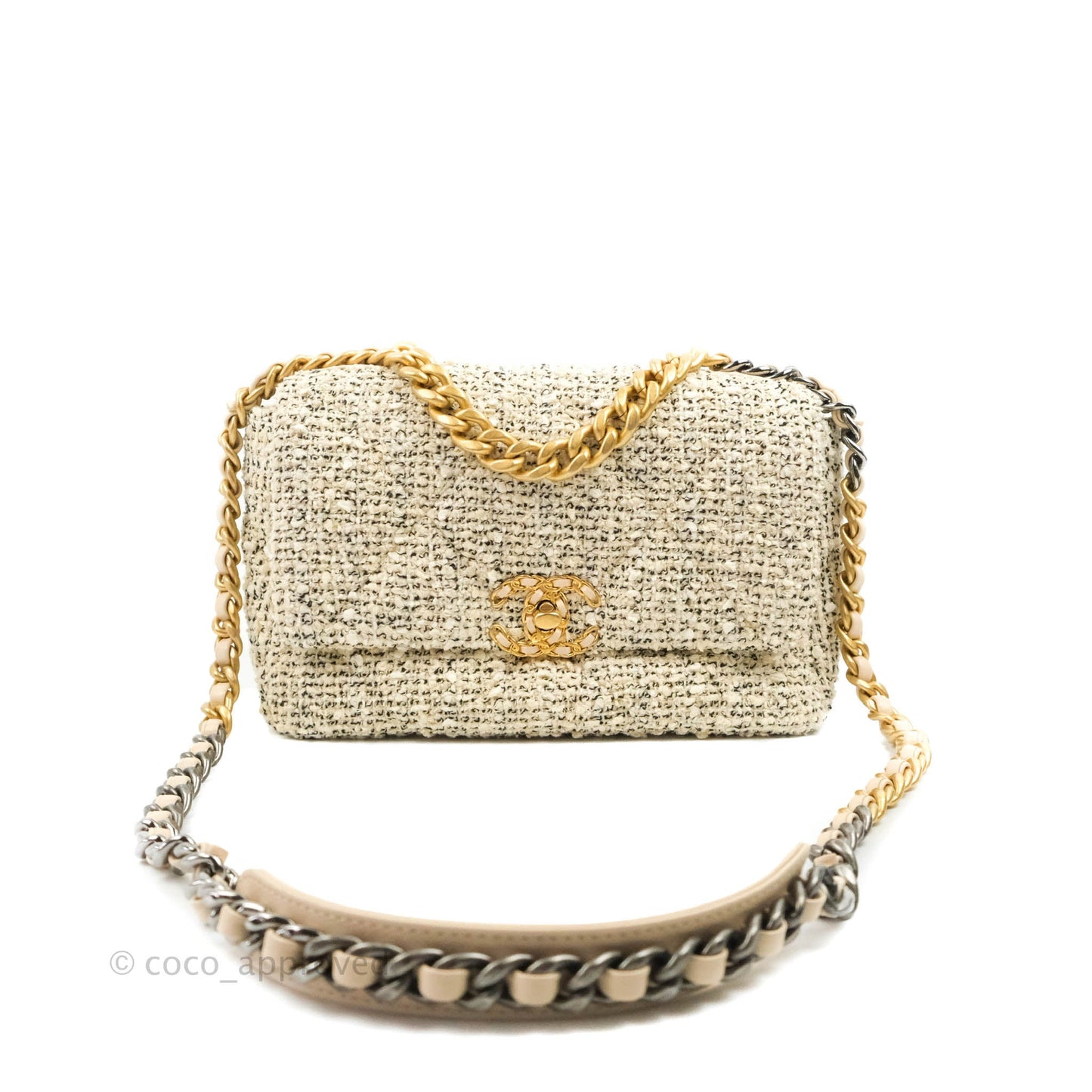 Chanel 19 Small Tweed Oreo Cream Mixed Hardware