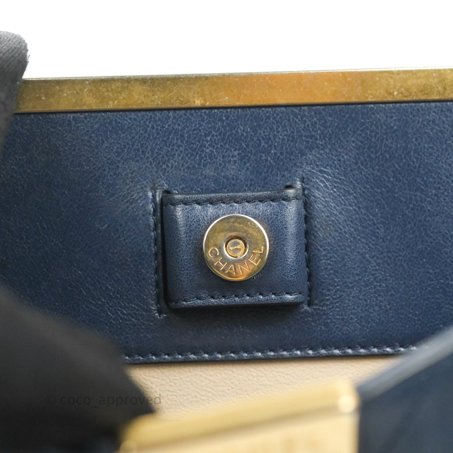Chanel Flat Quilted Coco Luxe Large Shopping Bag Navy Aged Gold Hardware 18P