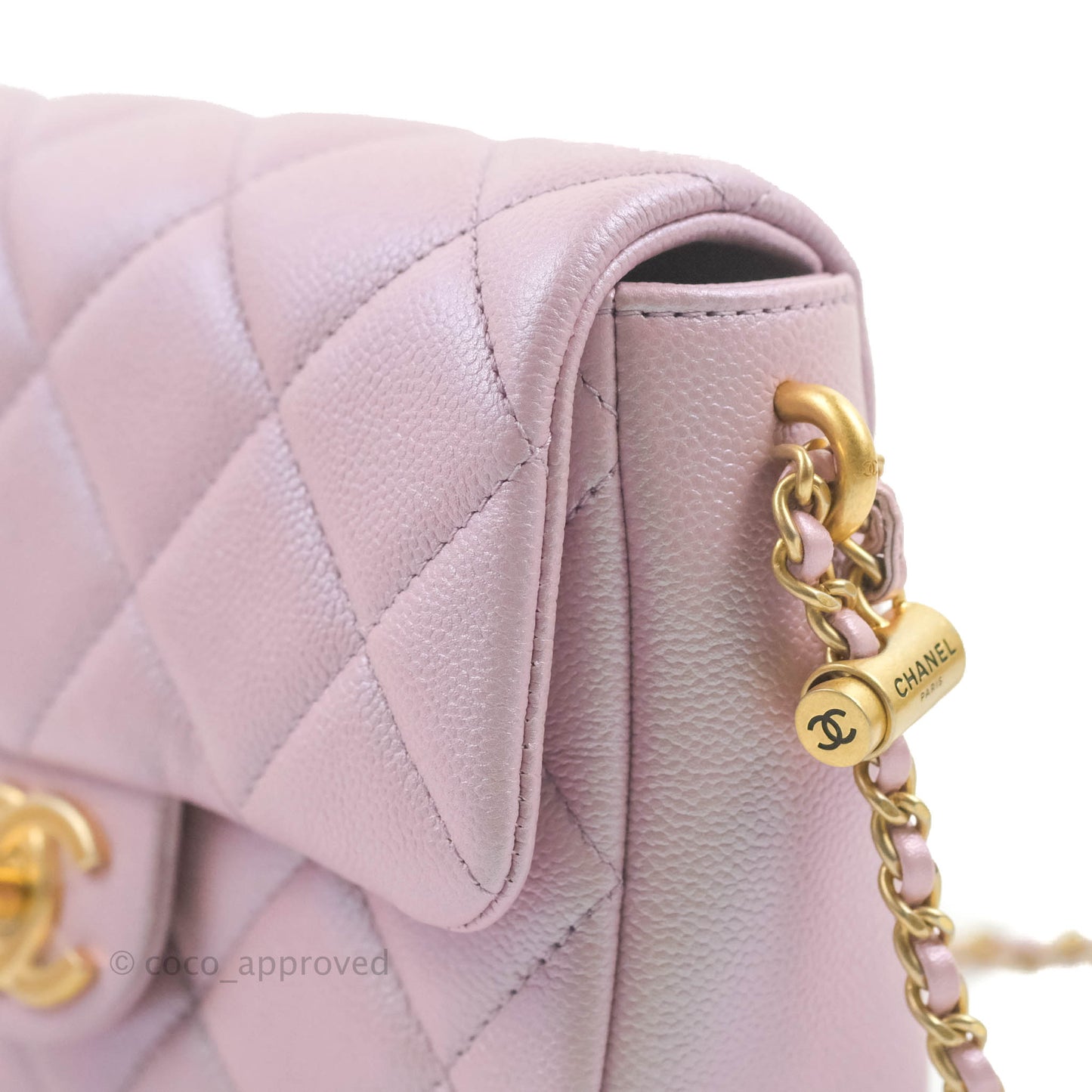 Chanel Quilted My Perfect Mini Iridescent Pink Caviar Aged Gold Hardware 21K