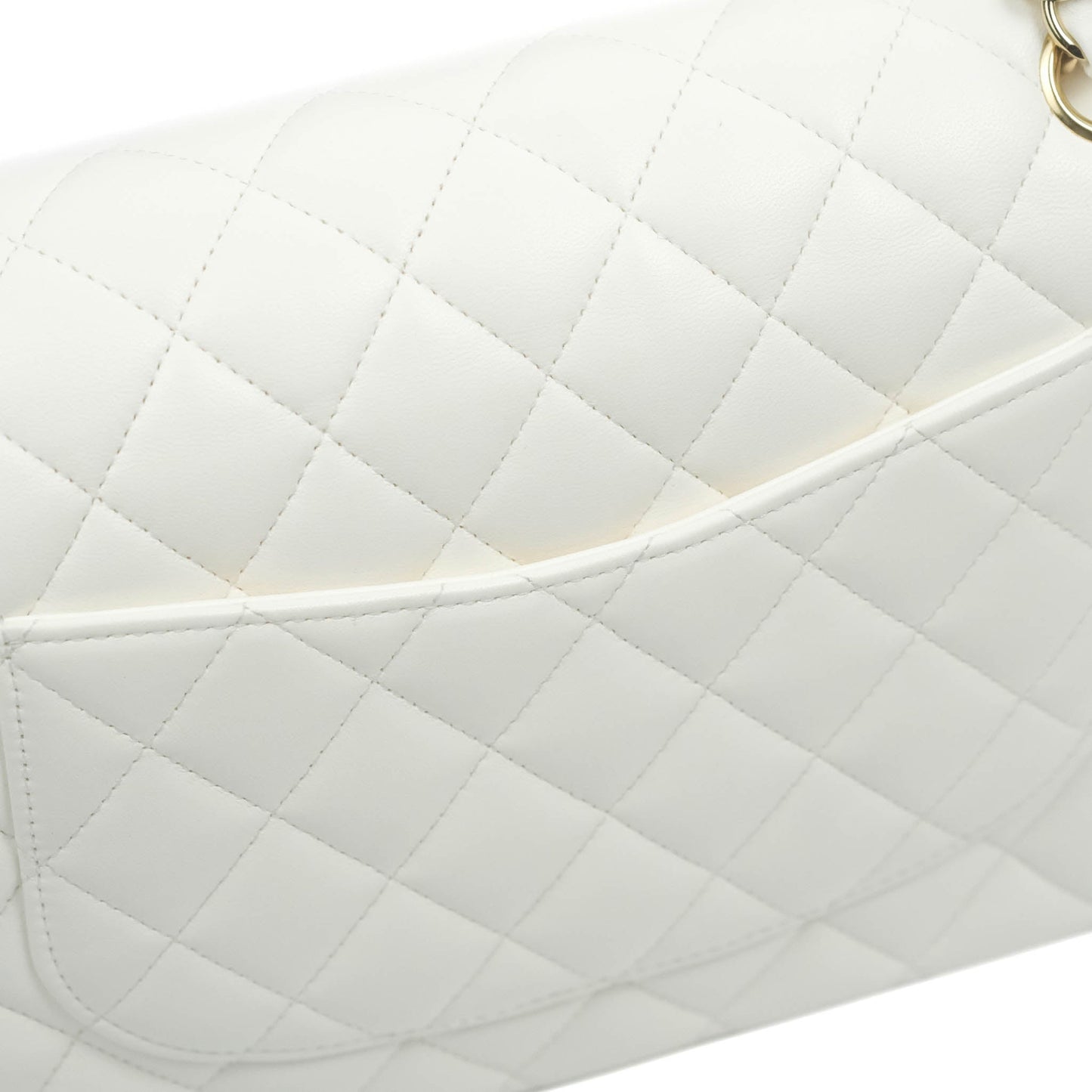 Chanel Quilted M/L Medium Double Flap White Lambskin Gold Hardware 21S