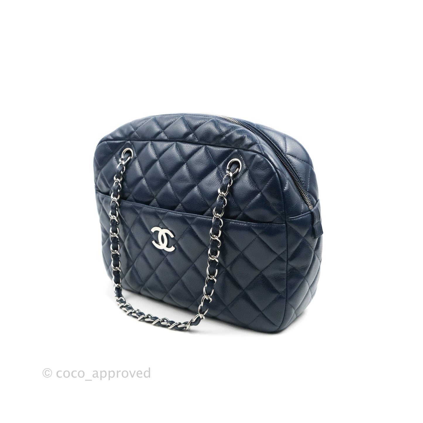 Chanel Quilted Large Classic Camera Bag Navy Caviar Silver Hardware
