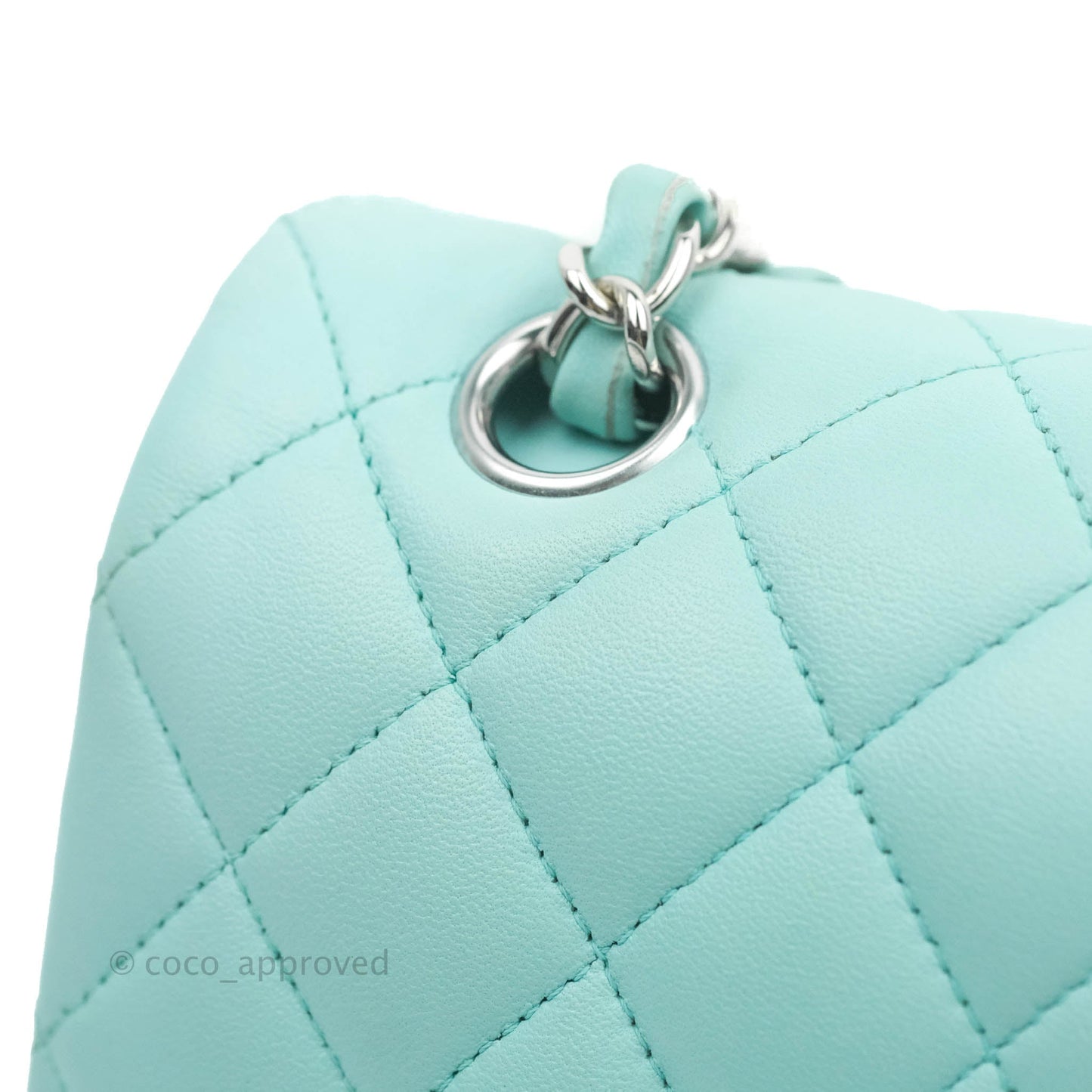 Chanel Small Classic Quilted Flap Tiffany Blue Lambskin Silver Hardware