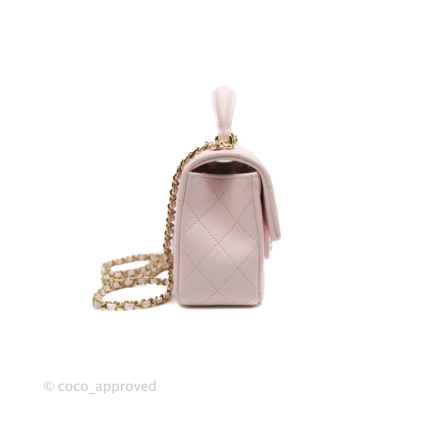 Chanel Top Handle Mini Rectangular Flap Bag Light Pink Lambskin Gold Hardware 22P