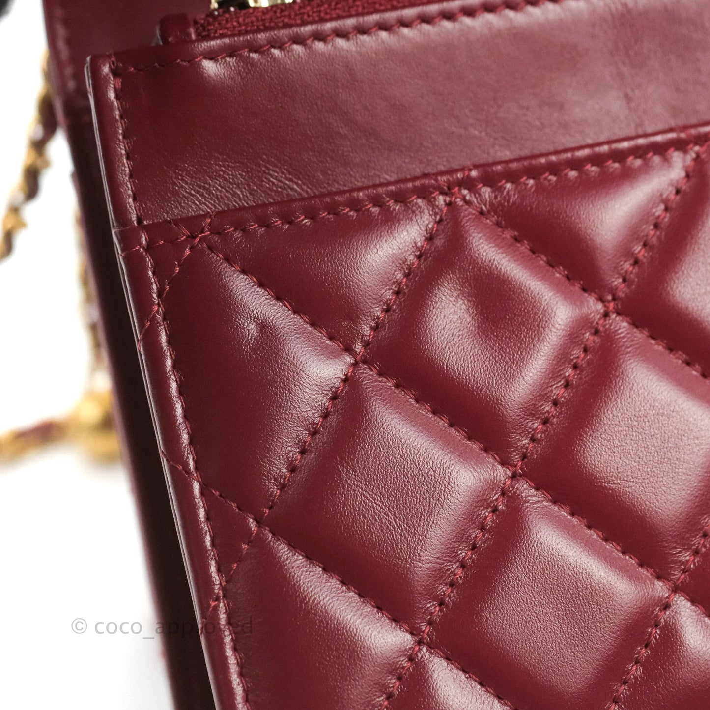 Chanel Quilted Perfect Fit Adjustable Wallet On Chain WOC Burgundy Calfskin Aged Gold Hardware