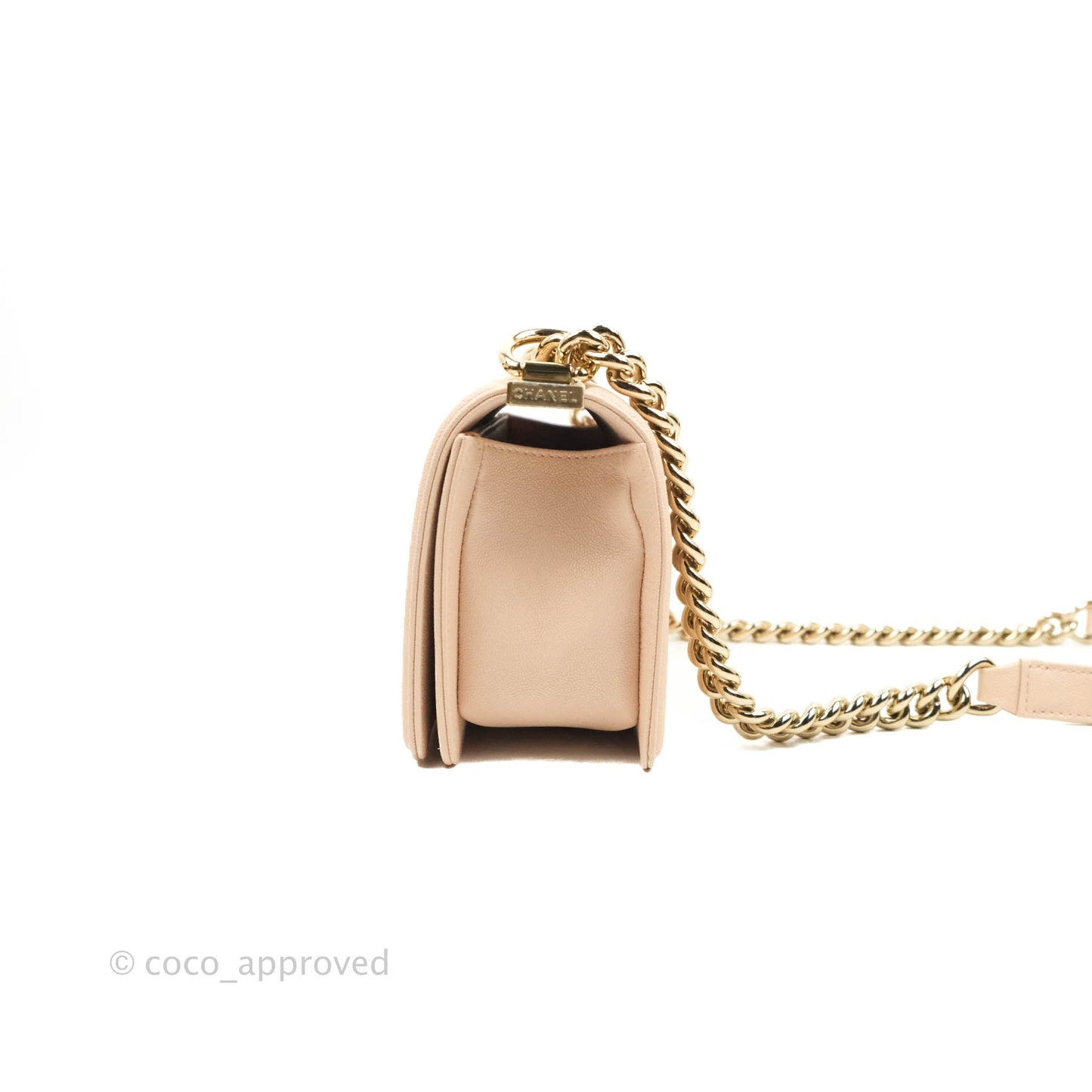Chanel Small Boy Chevron Light Pink Caviar Gold Hardware