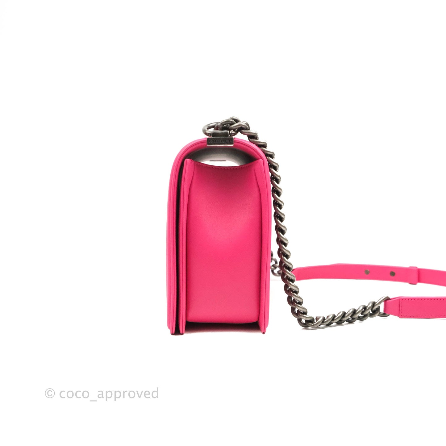 Chanel Quilted New Medium Boy Dark Pink Lambskin Ruthenium Hardware